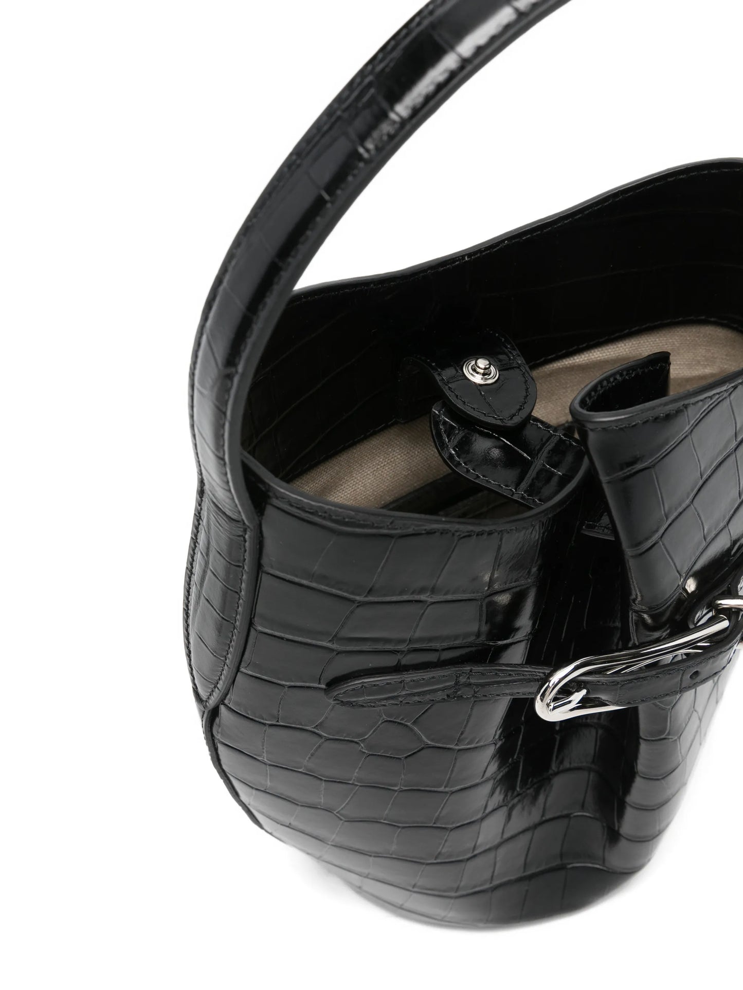 croc-embossing belted bucket bag