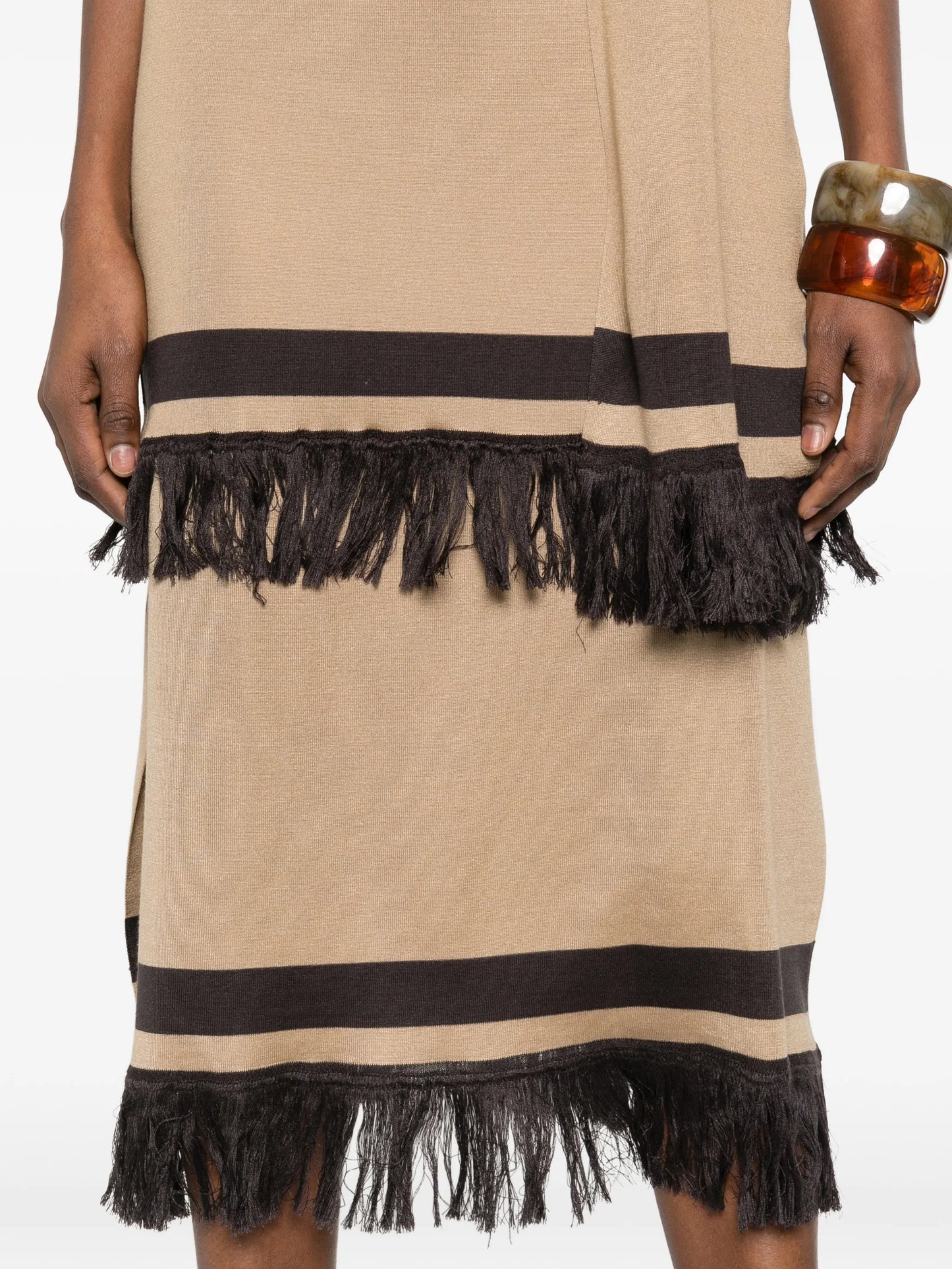 fringe hem midi skirt