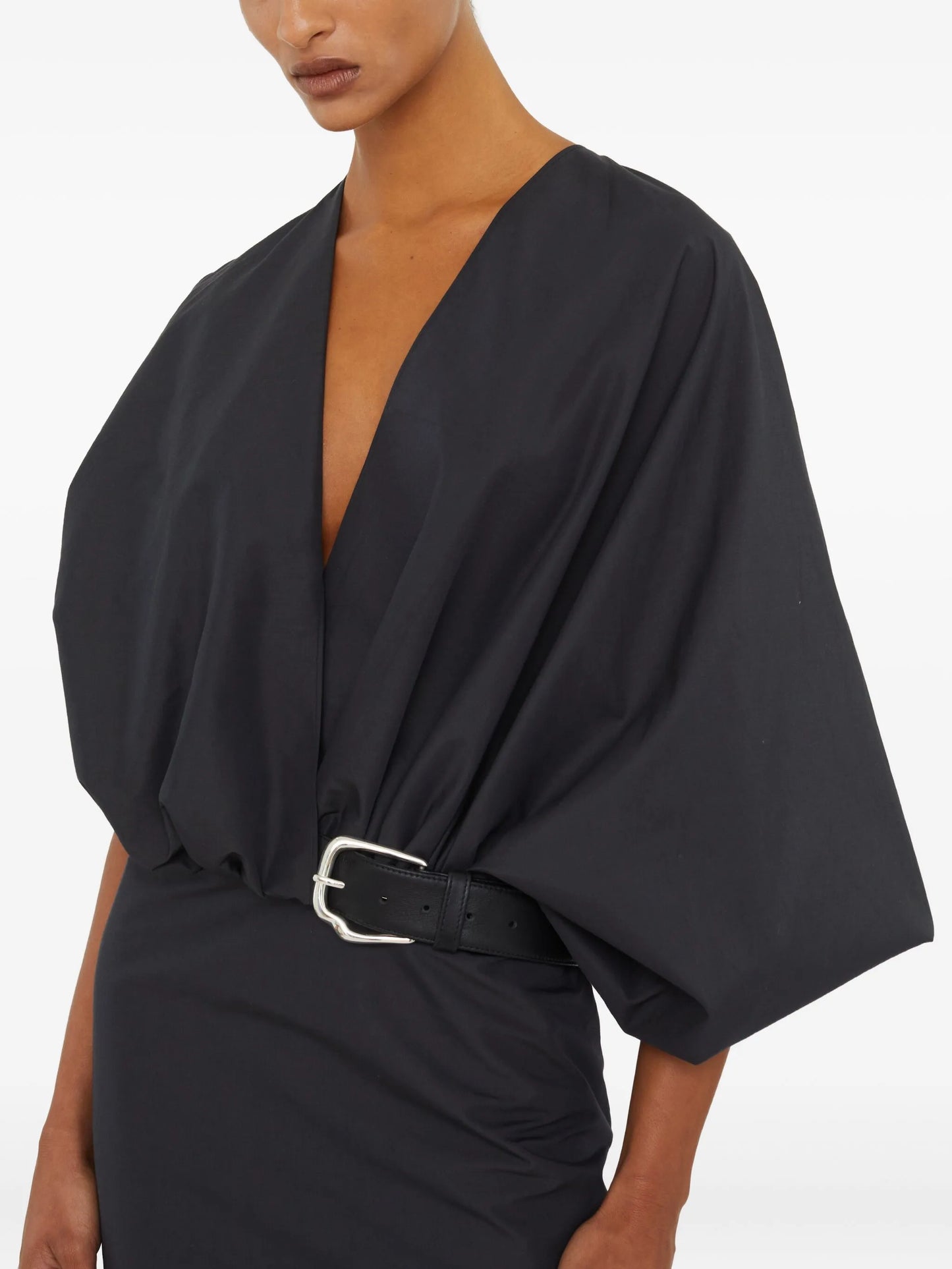 belted swaddled midi dress