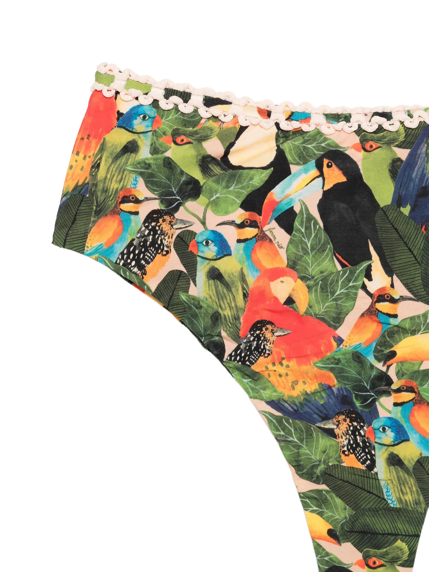 Green Bird Leaves high-waist bikini bottoms