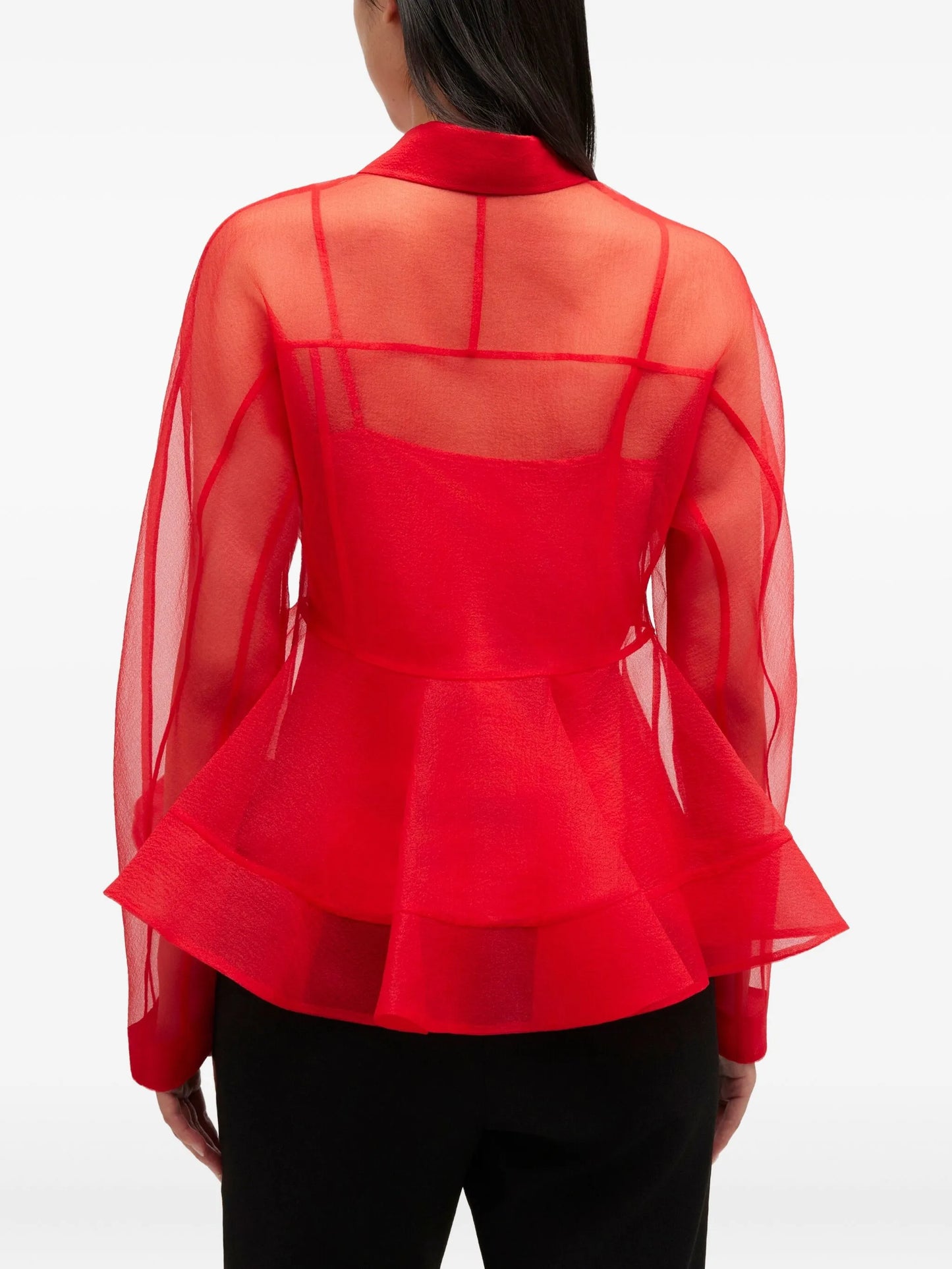 red organza peplum shirt