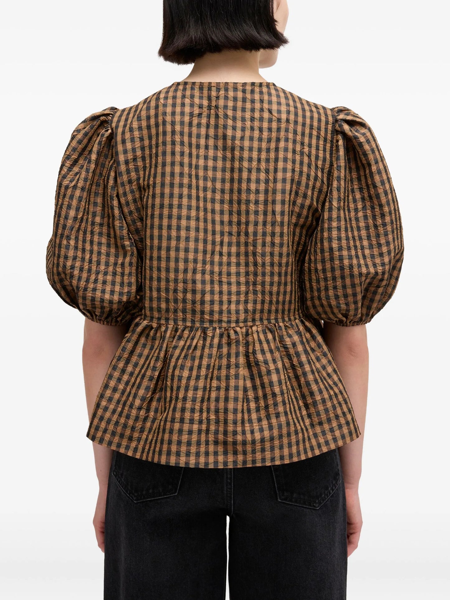 crinkled check blouse
