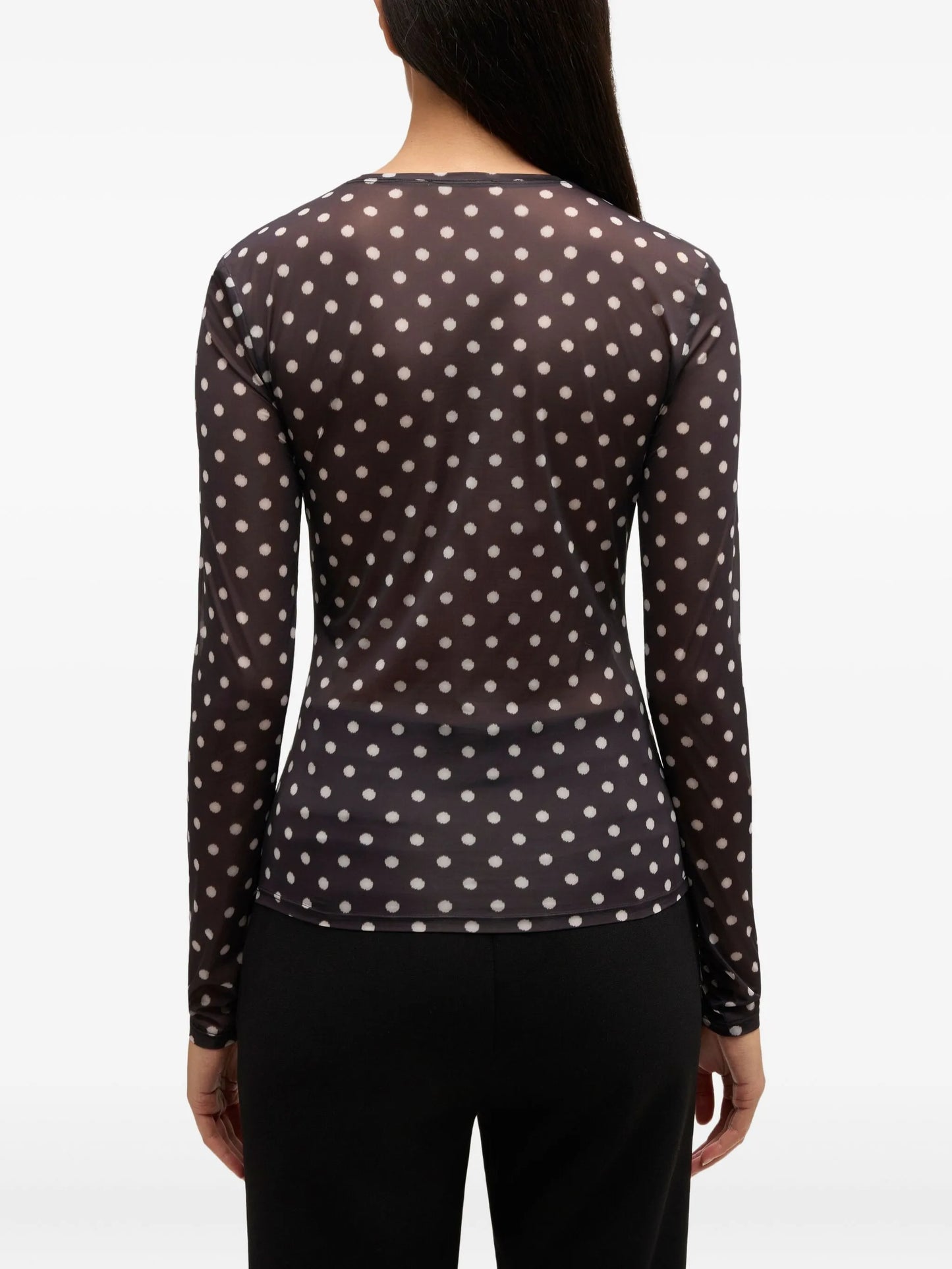 printed sheer long-sleeve top