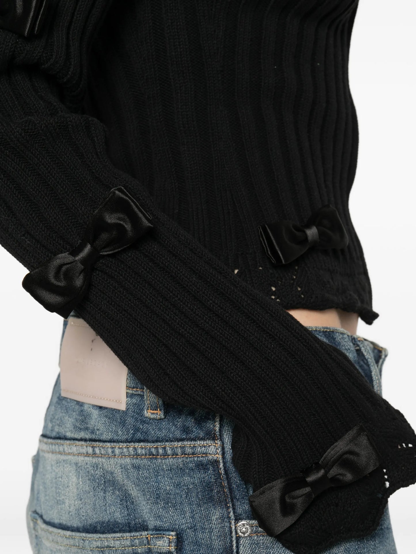 bow-embellished zip-up cardigan
