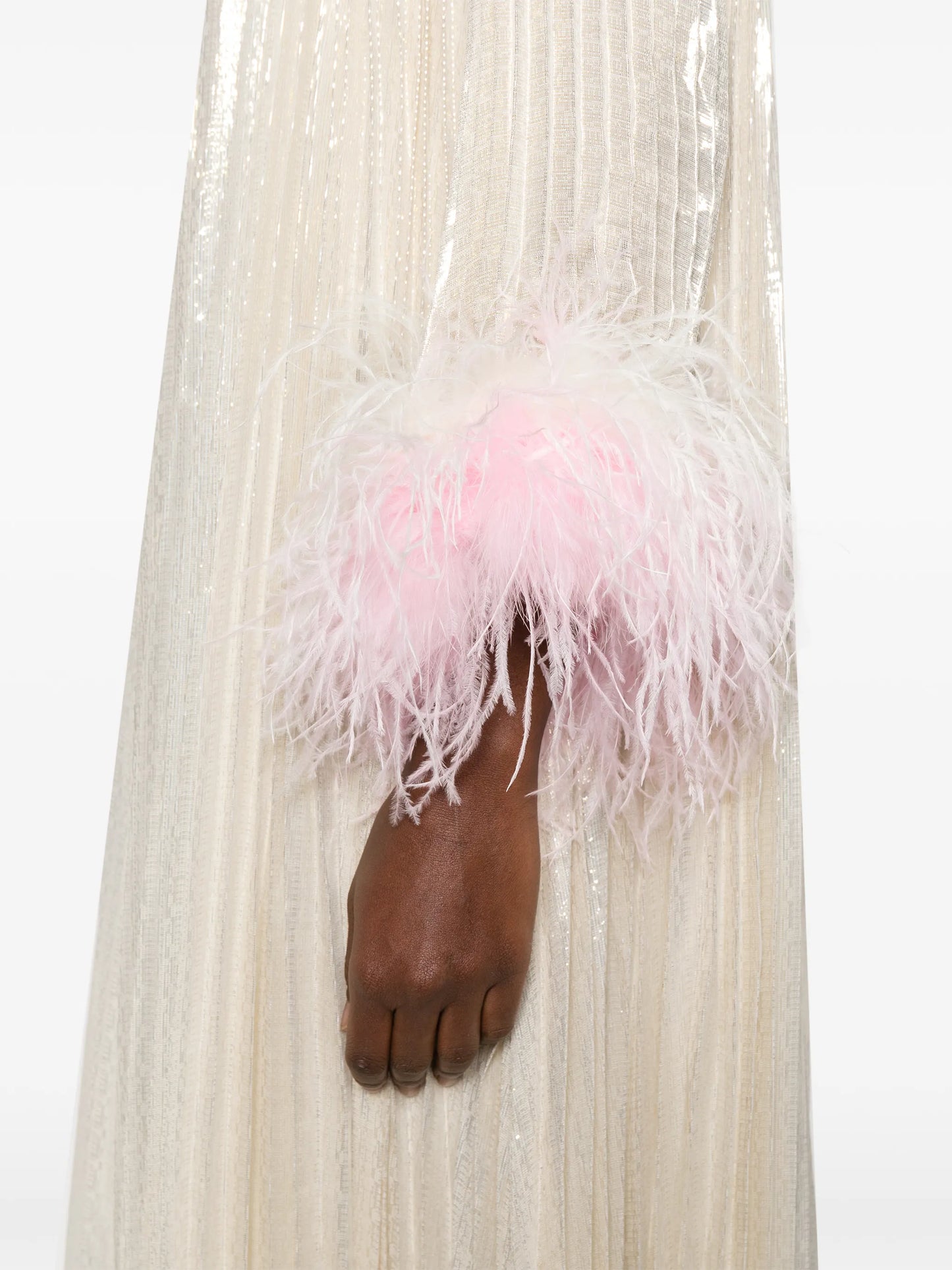 feather-embellished maxi dress