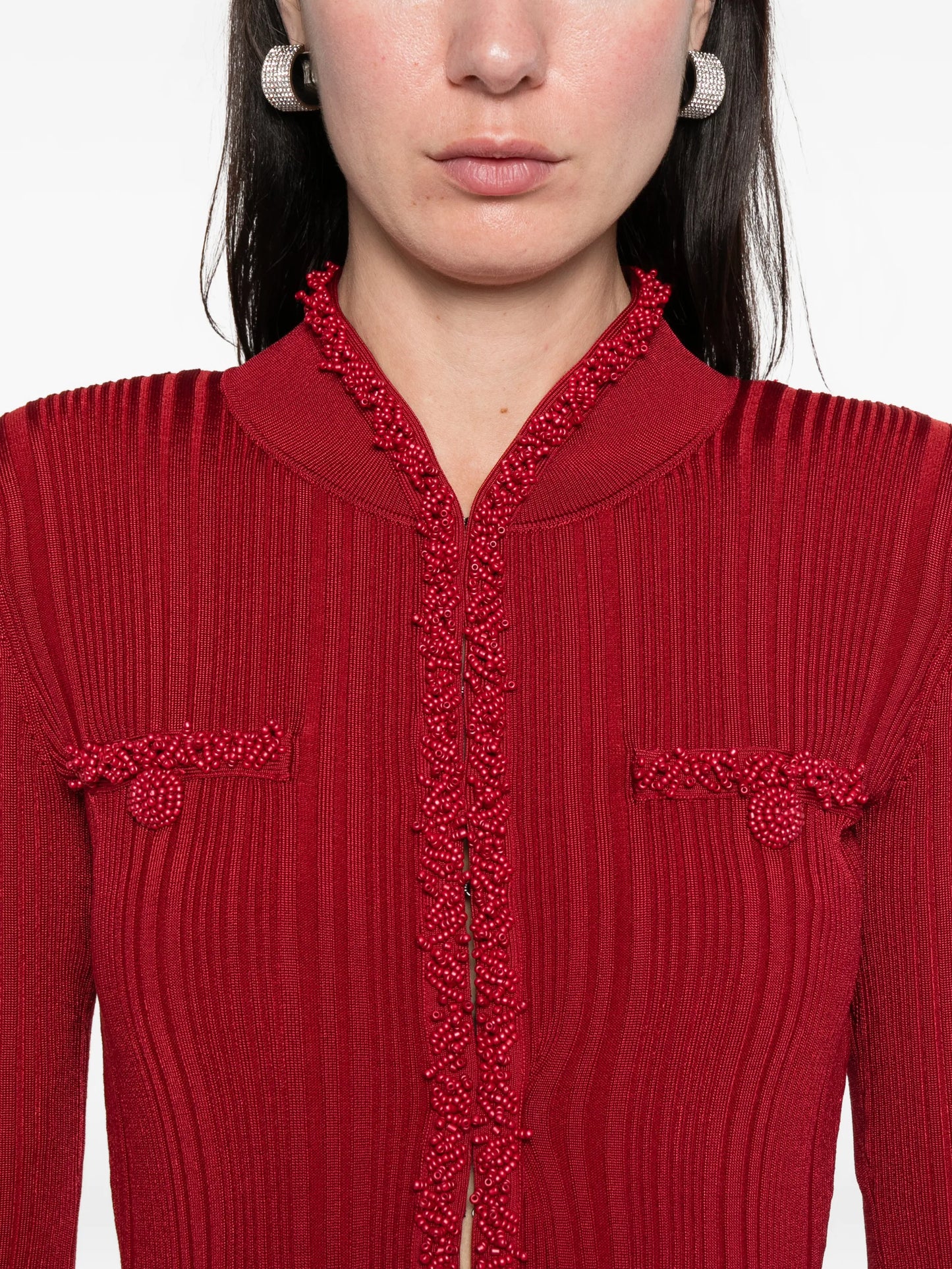 beaded-trim ribbed midi dress