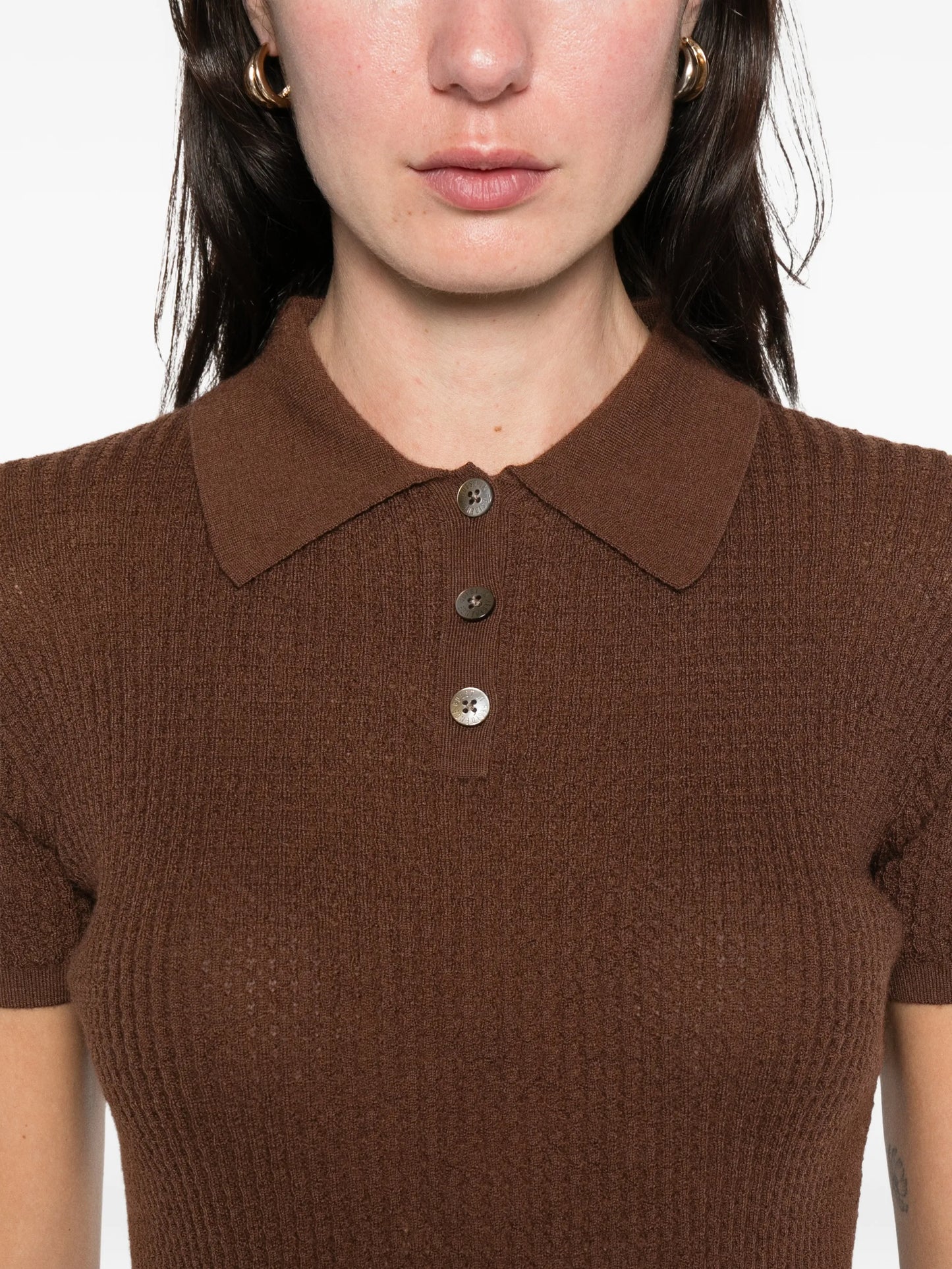 Shrunken knitted polo top
