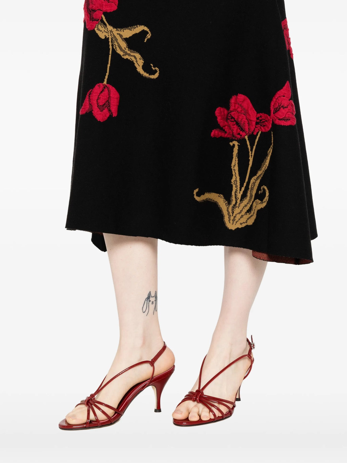 floral-motif knitted midi skirt