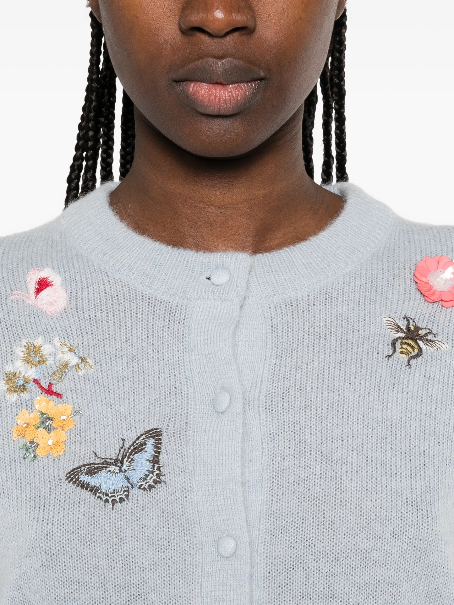 floral-embellished crew-neck cardigan