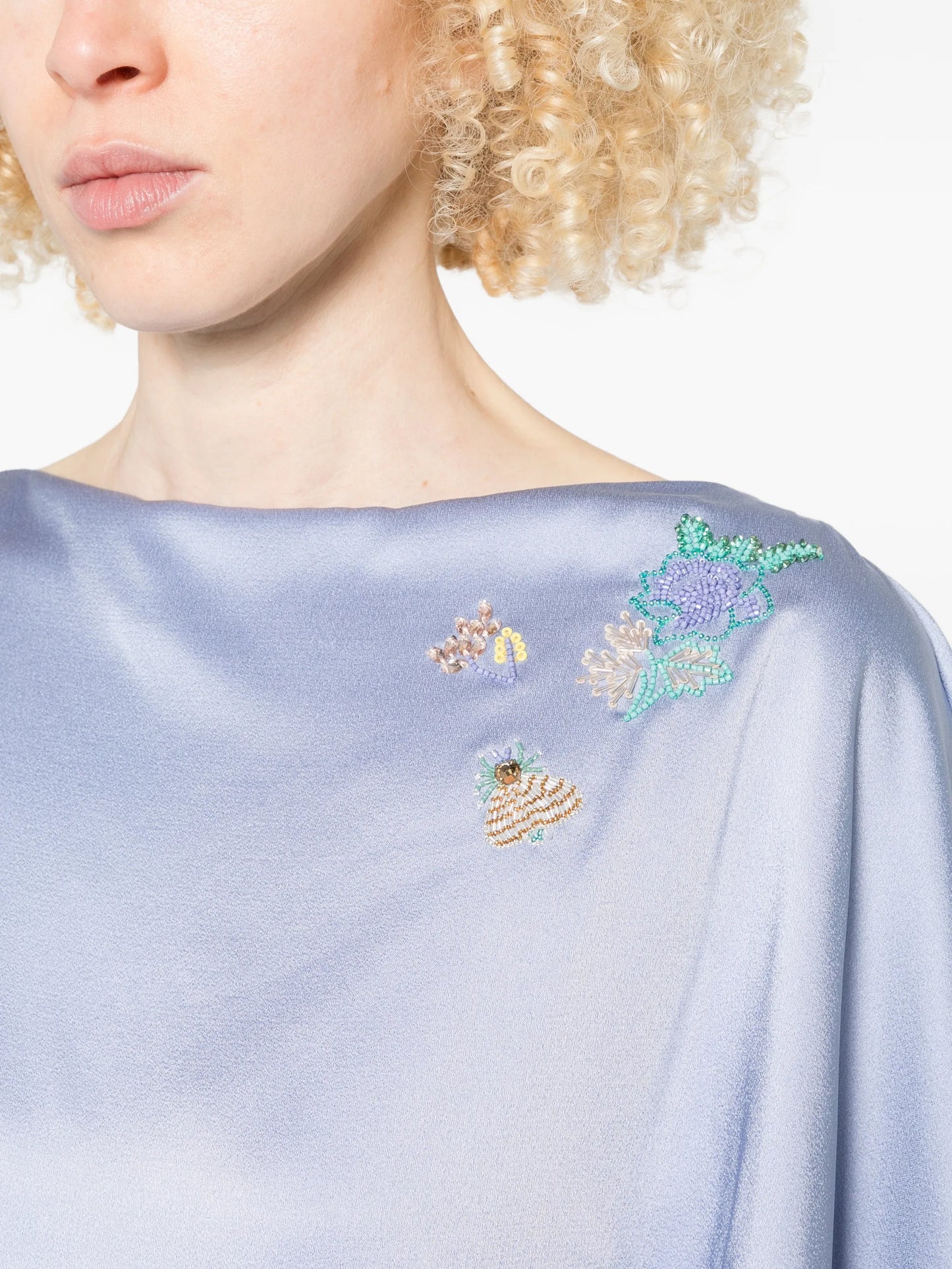 draped floral-embellishment maxi dress