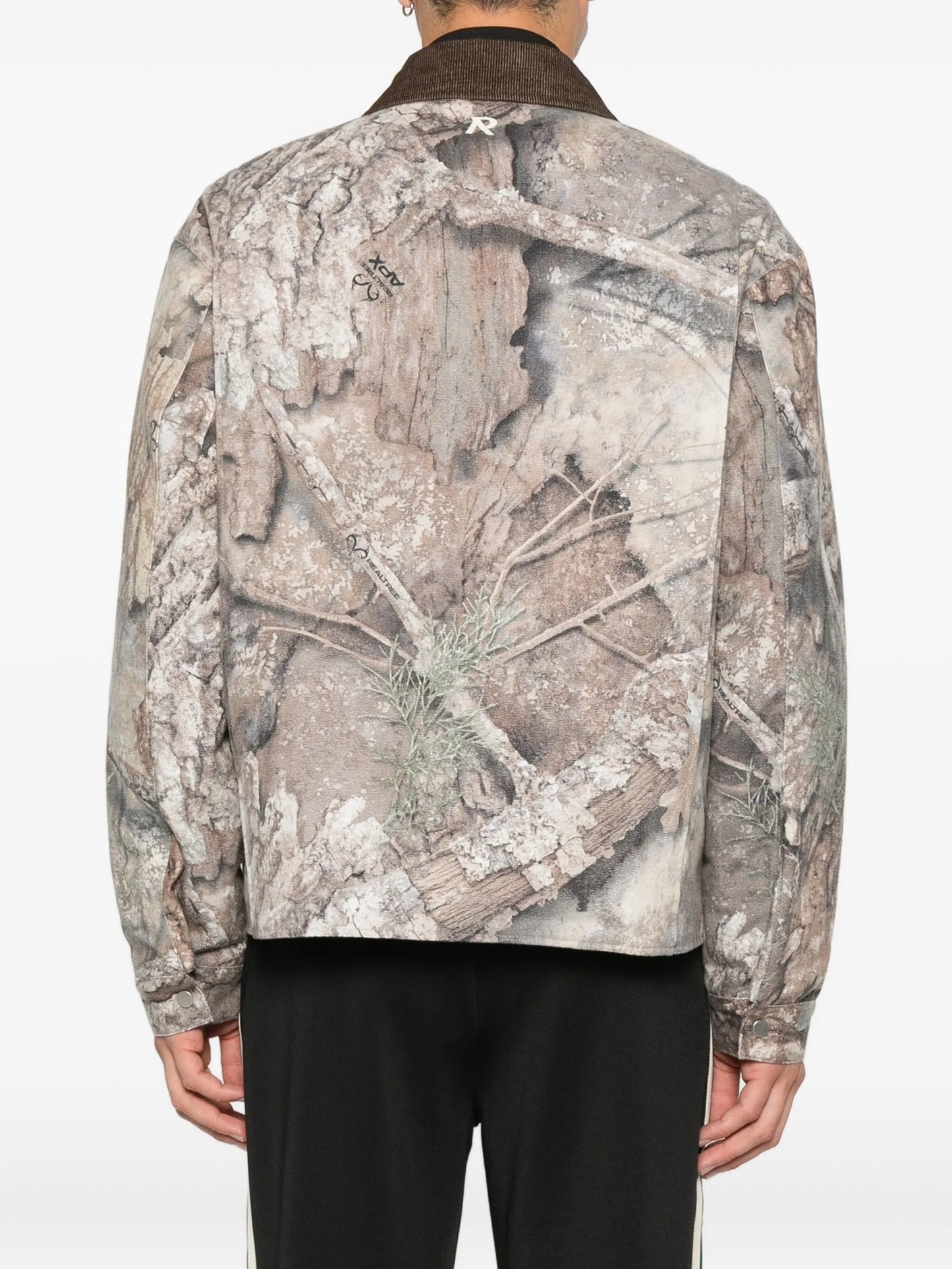 corduroy-collar camouflage trucker jacket