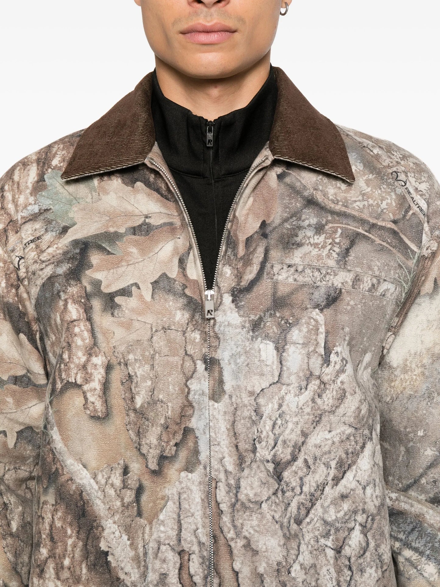 corduroy-collar camouflage trucker jacket