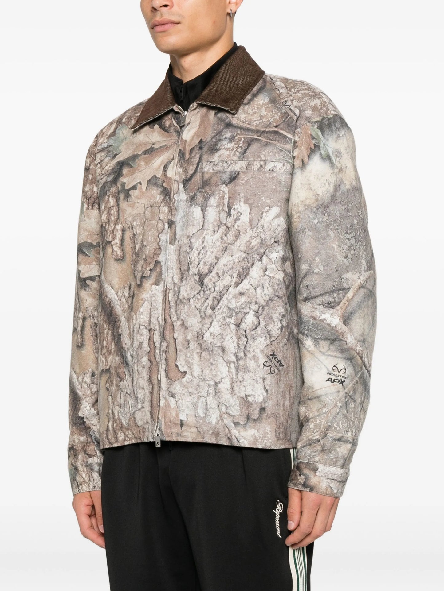 corduroy-collar camouflage trucker jacket