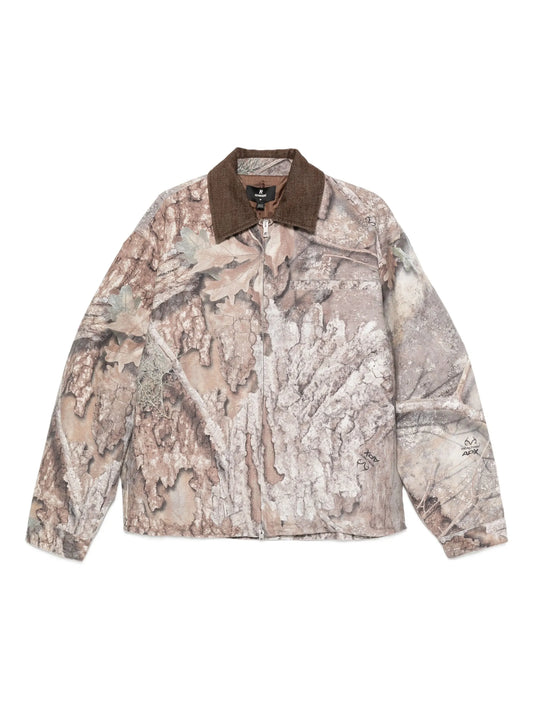 corduroy-collar camouflage trucker jacket