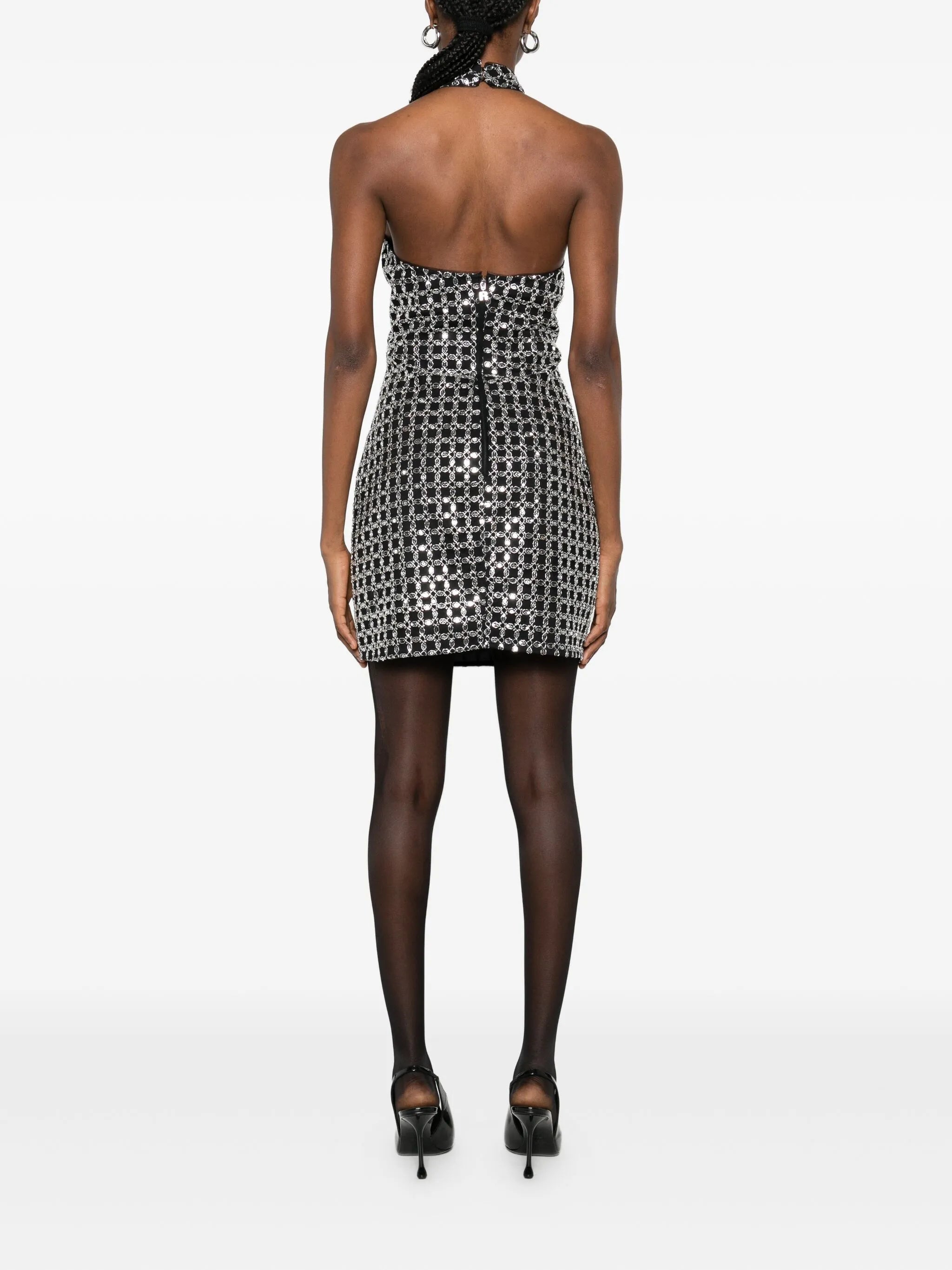 halterneck metallic-embellished dress