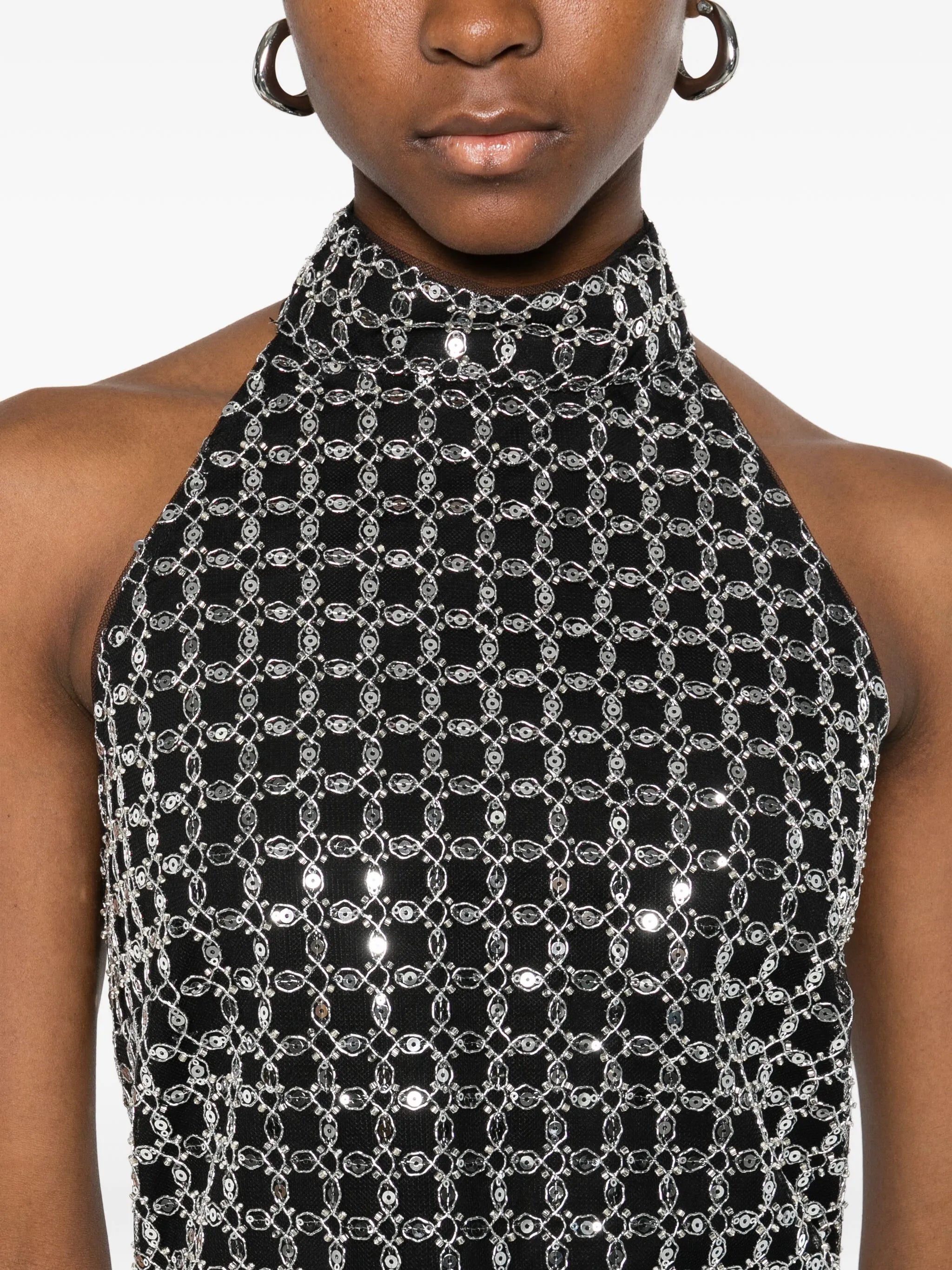 halterneck metallic-embellished dress