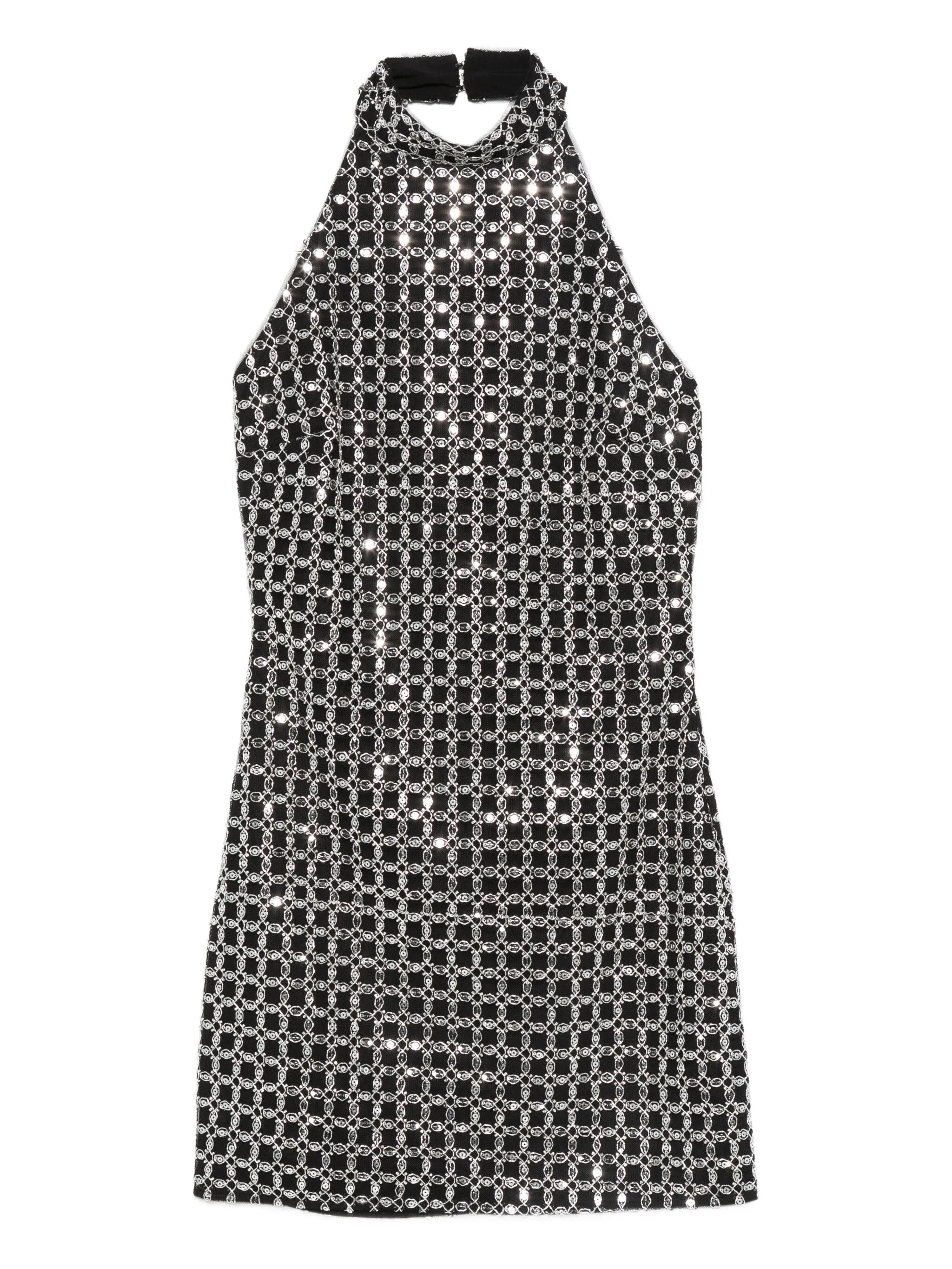 halterneck metallic-embellished dress