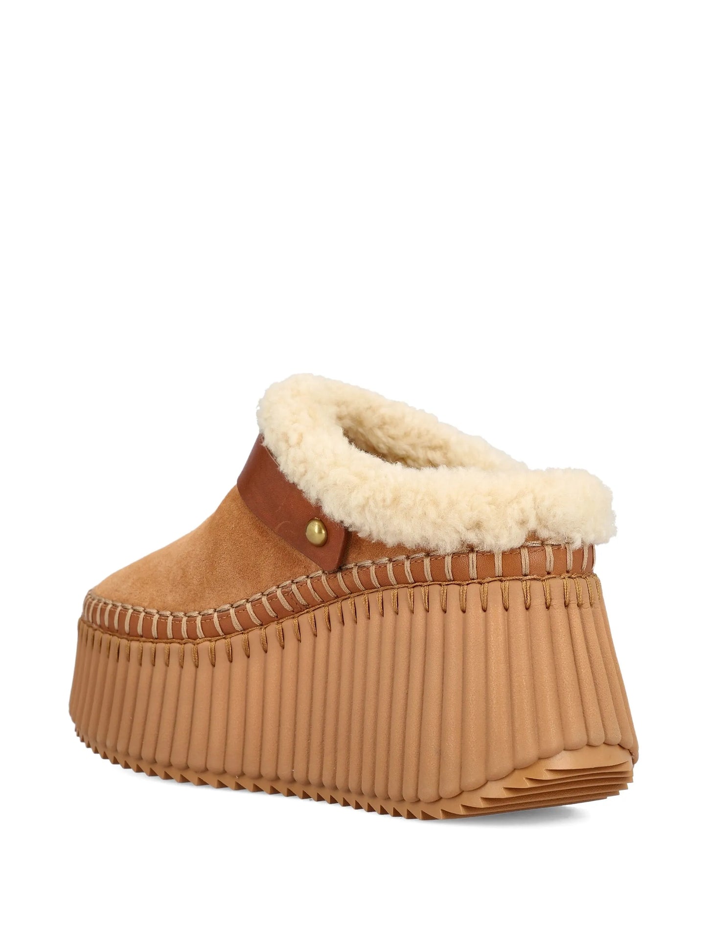 Nama wedge shearling buckle mules