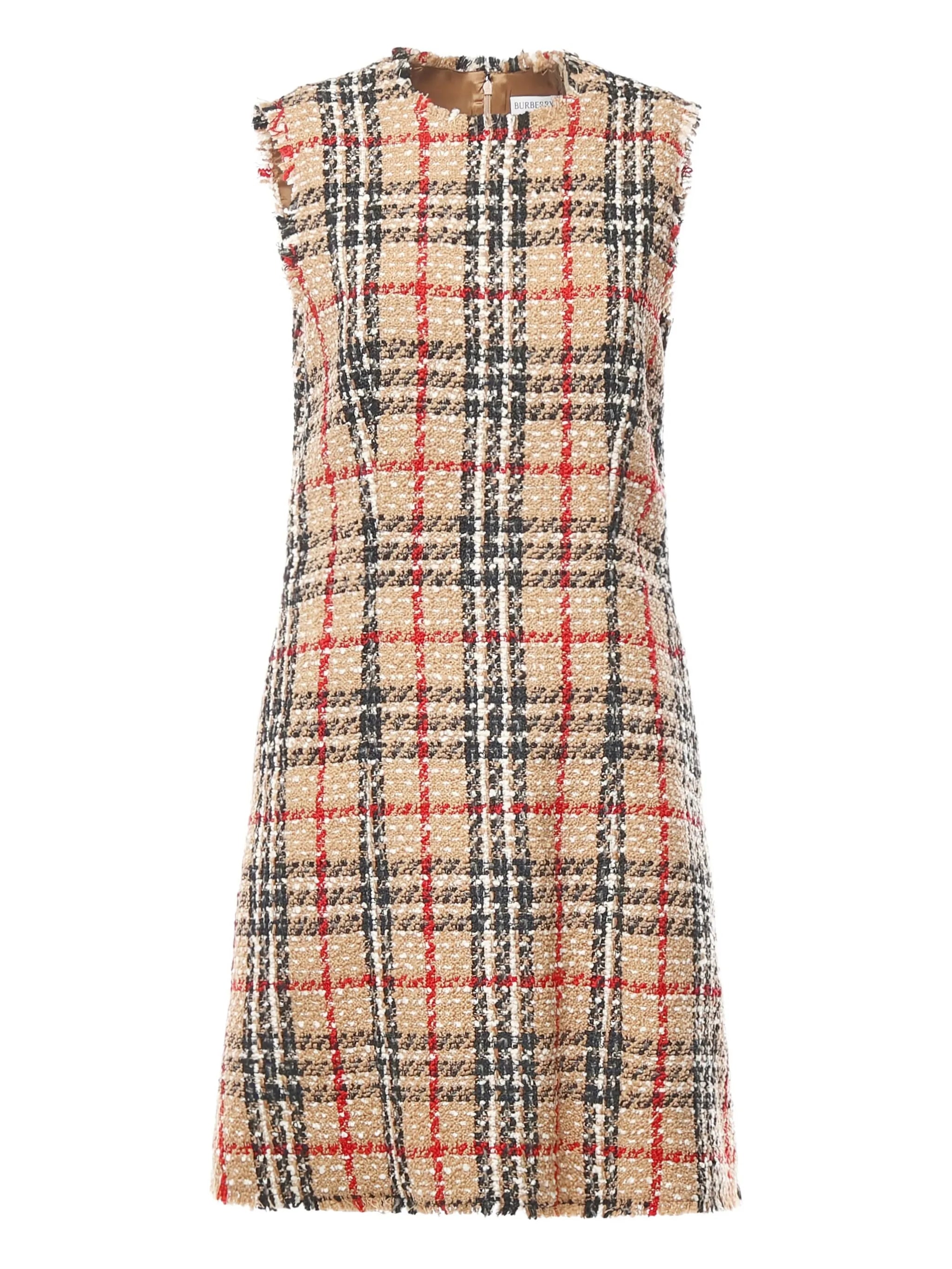 checked-pattern frayed midi dress