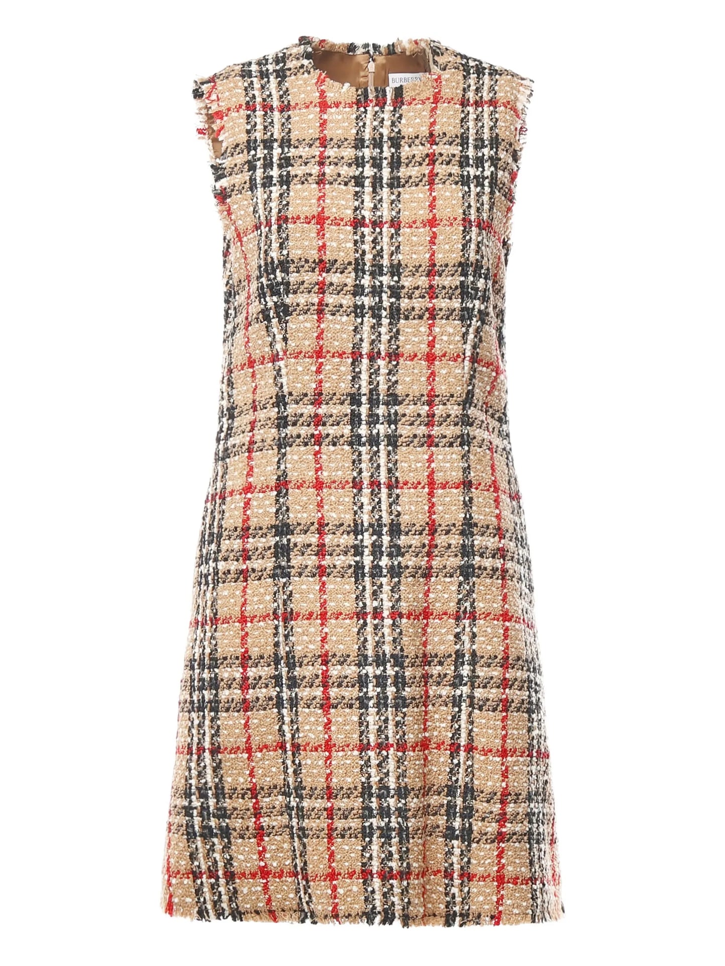 checked-pattern frayed midi dress