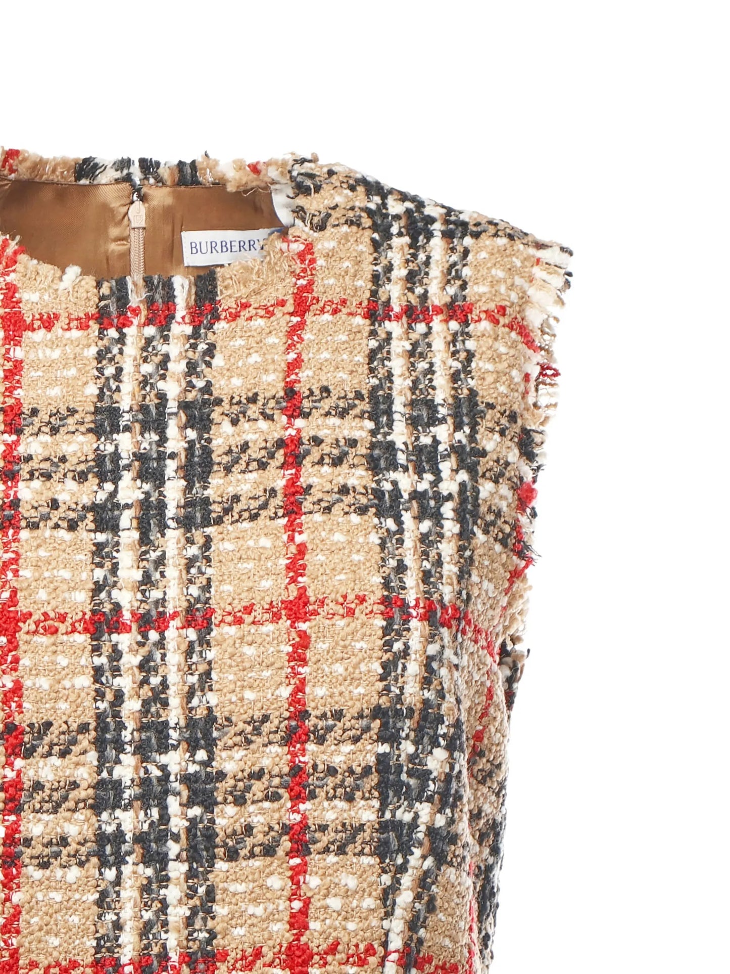 checked-pattern frayed midi dress