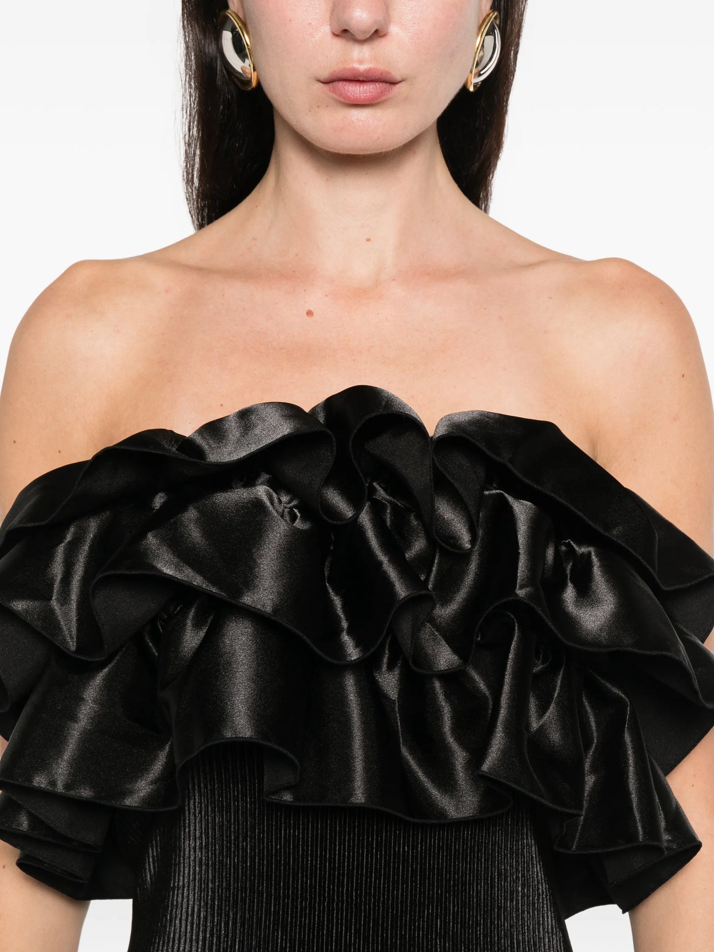 Paris ruffled-tube midi dress