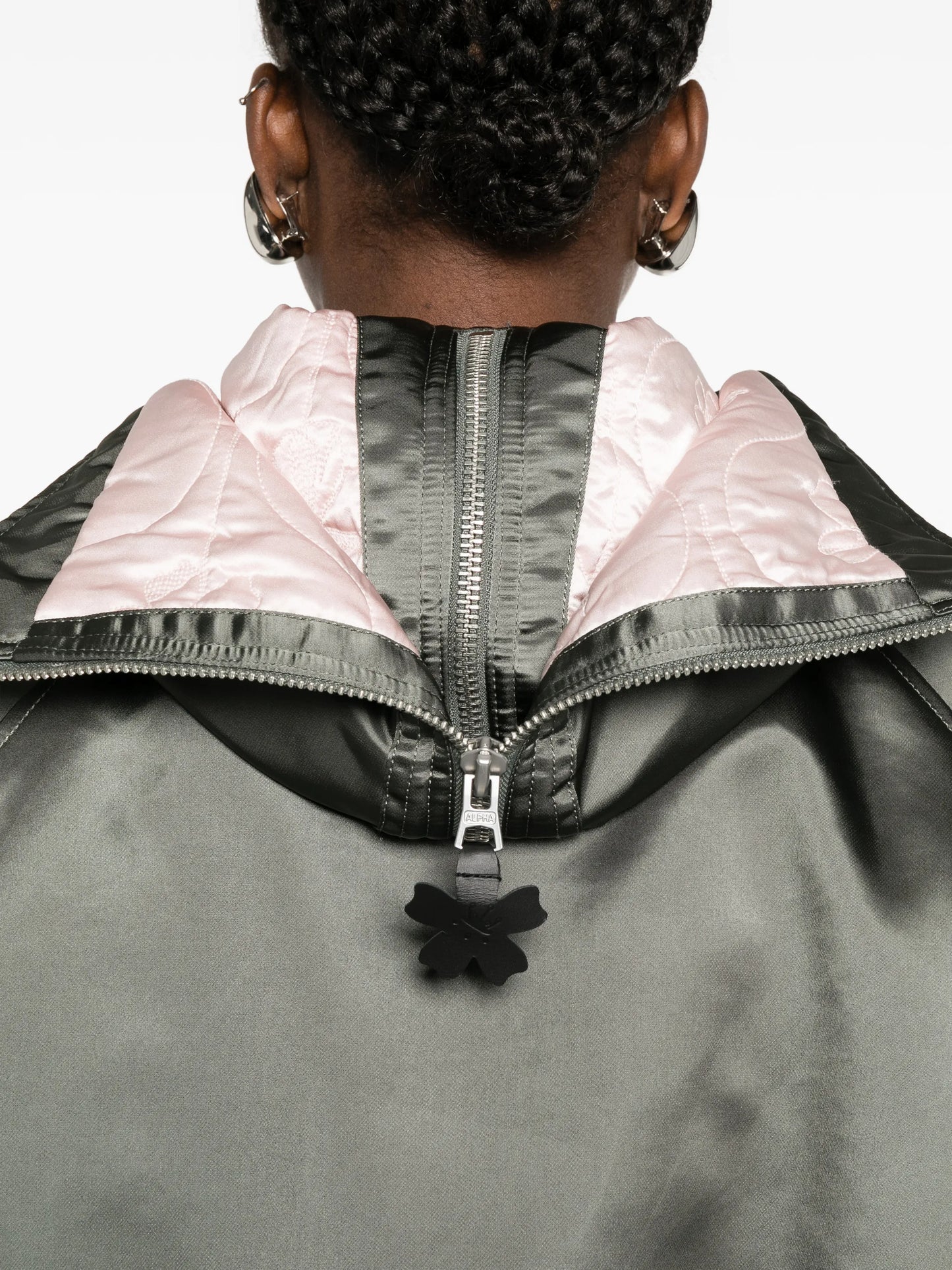 floral-patch hooded bomber jacket