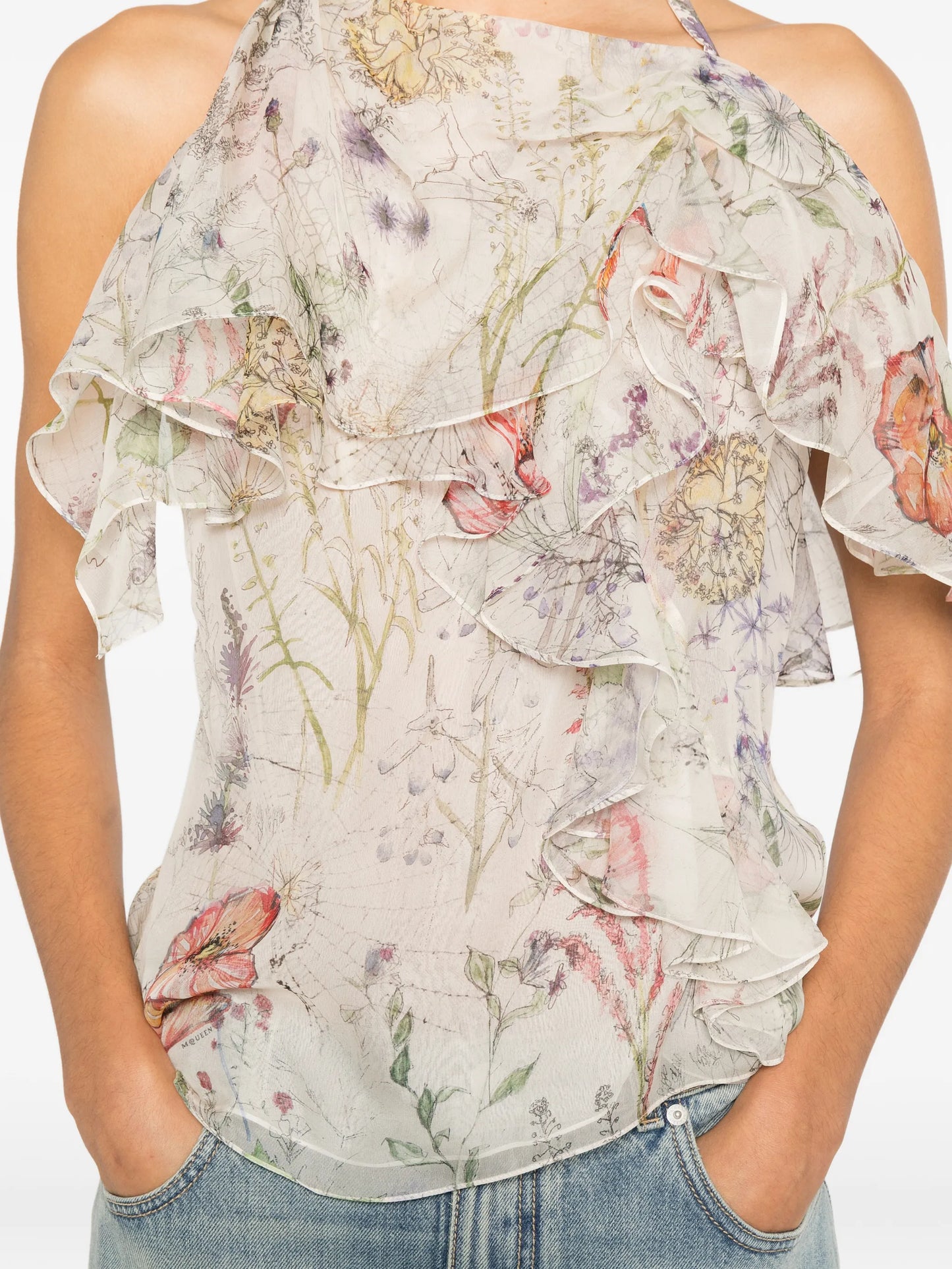 ruffled floral-print top
