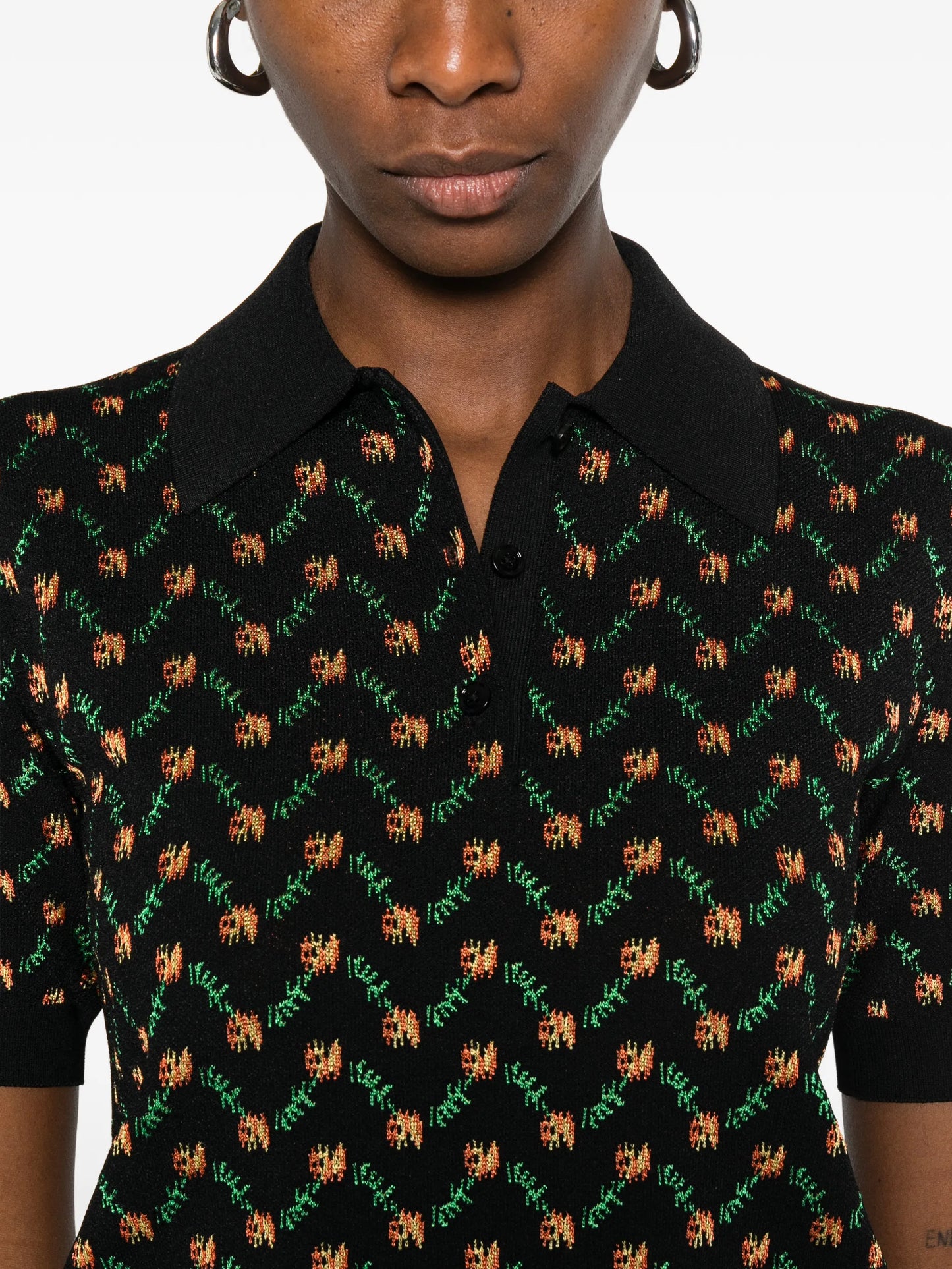 floral-jacquard polo top