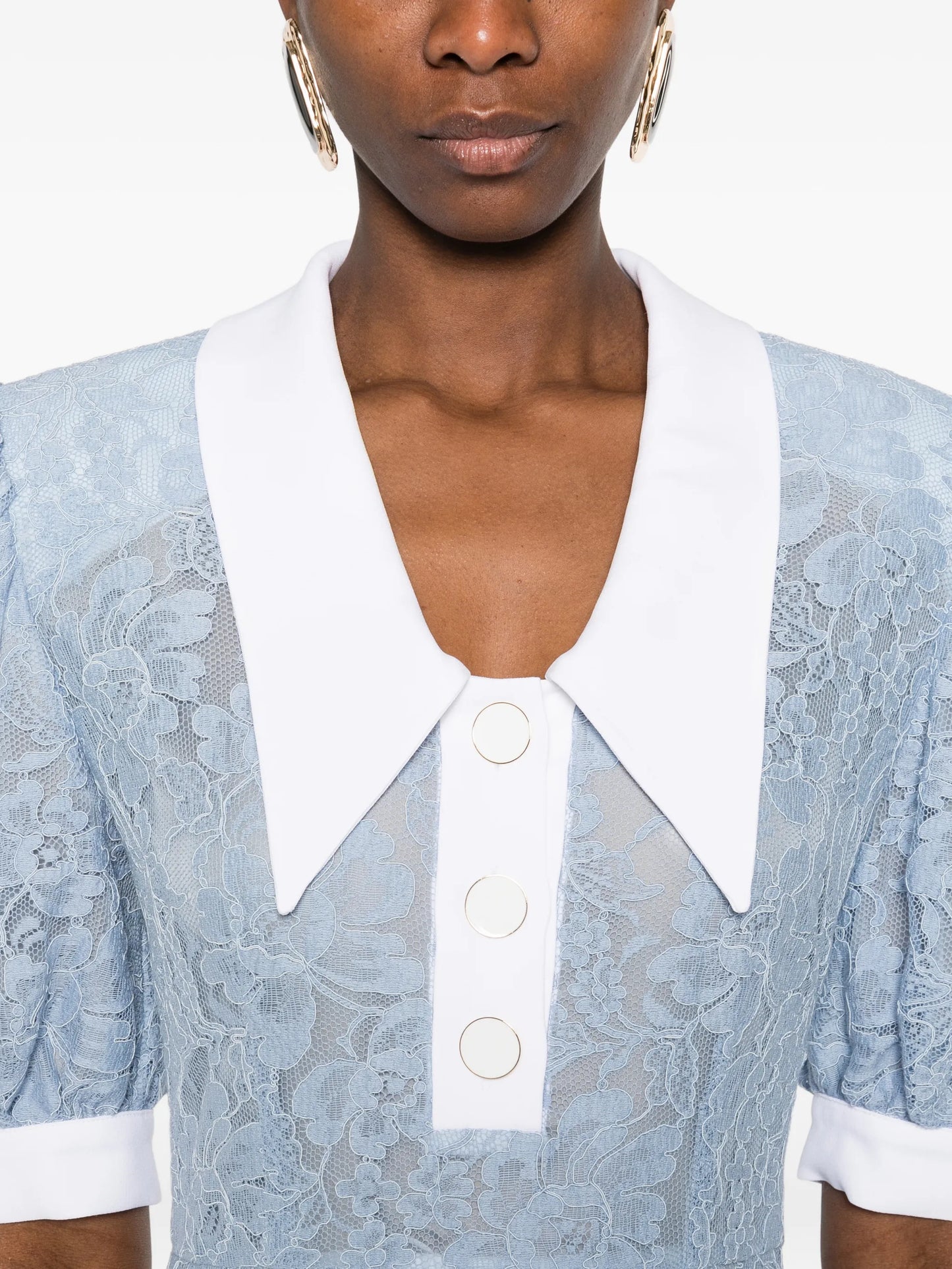 puffy-sleeves lace midi dress