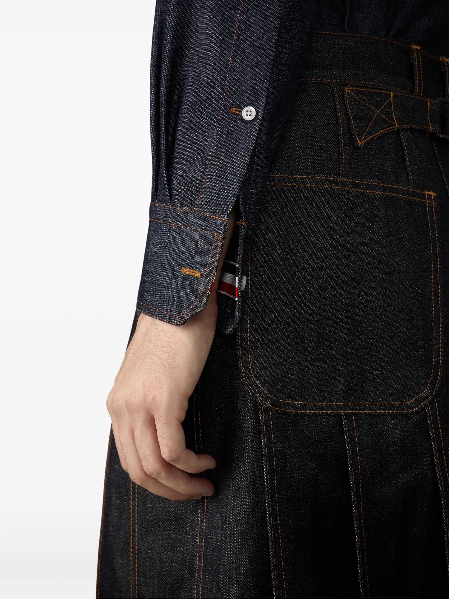 denim armband long-sleeve shirt
