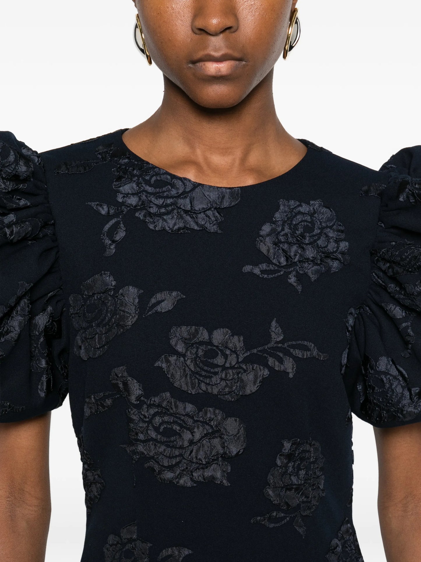 jacquard puff midi dress