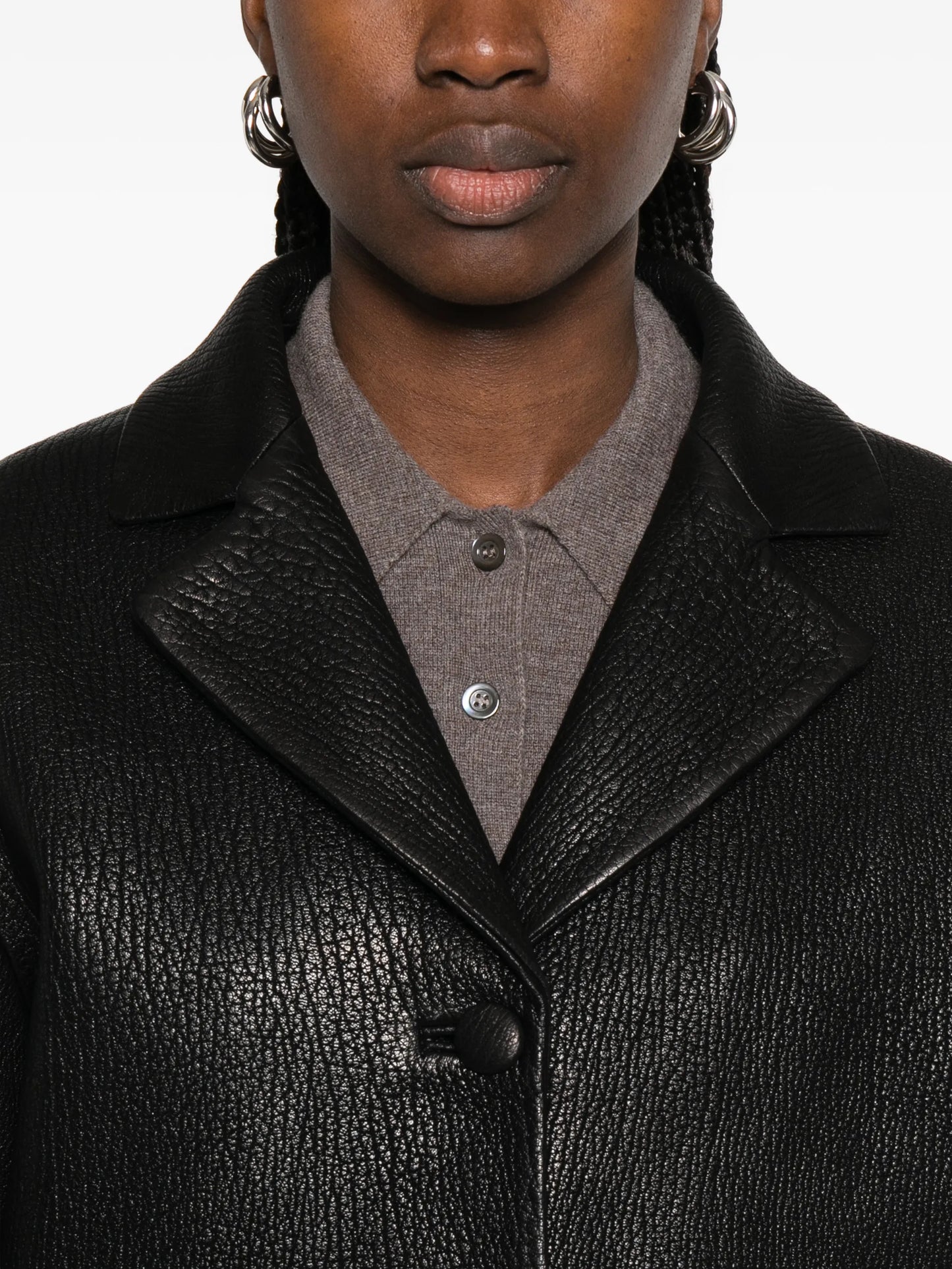 single-breasted grained-leather jacket
