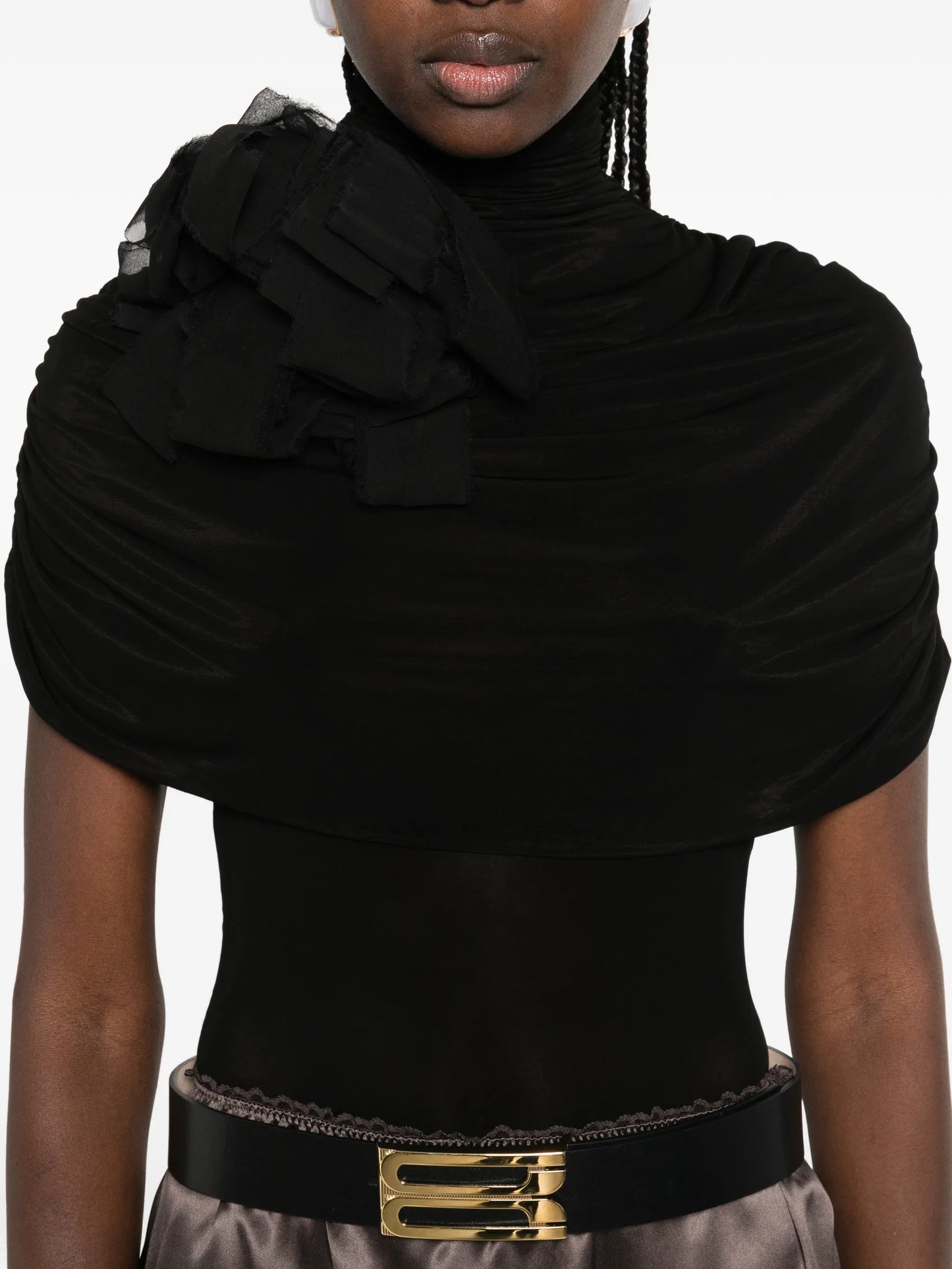 draped high-neck bodysuit