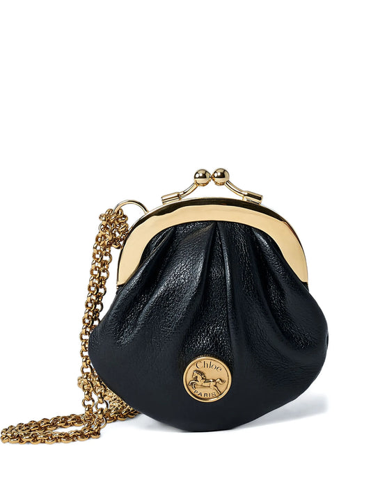 chain logo leather clutch bag