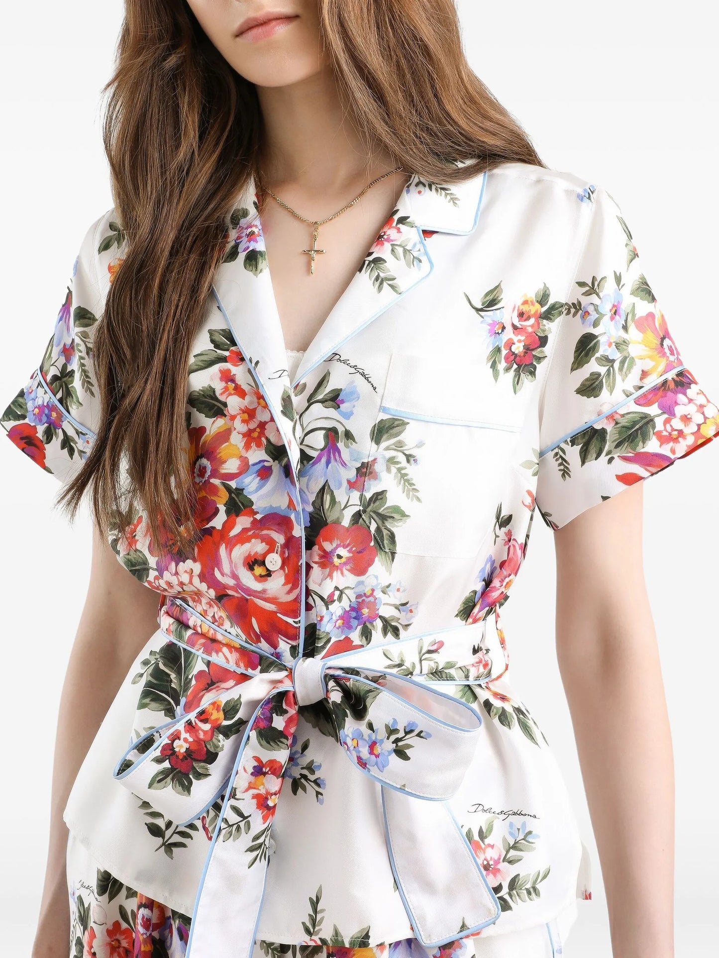 floral-print tie shirt