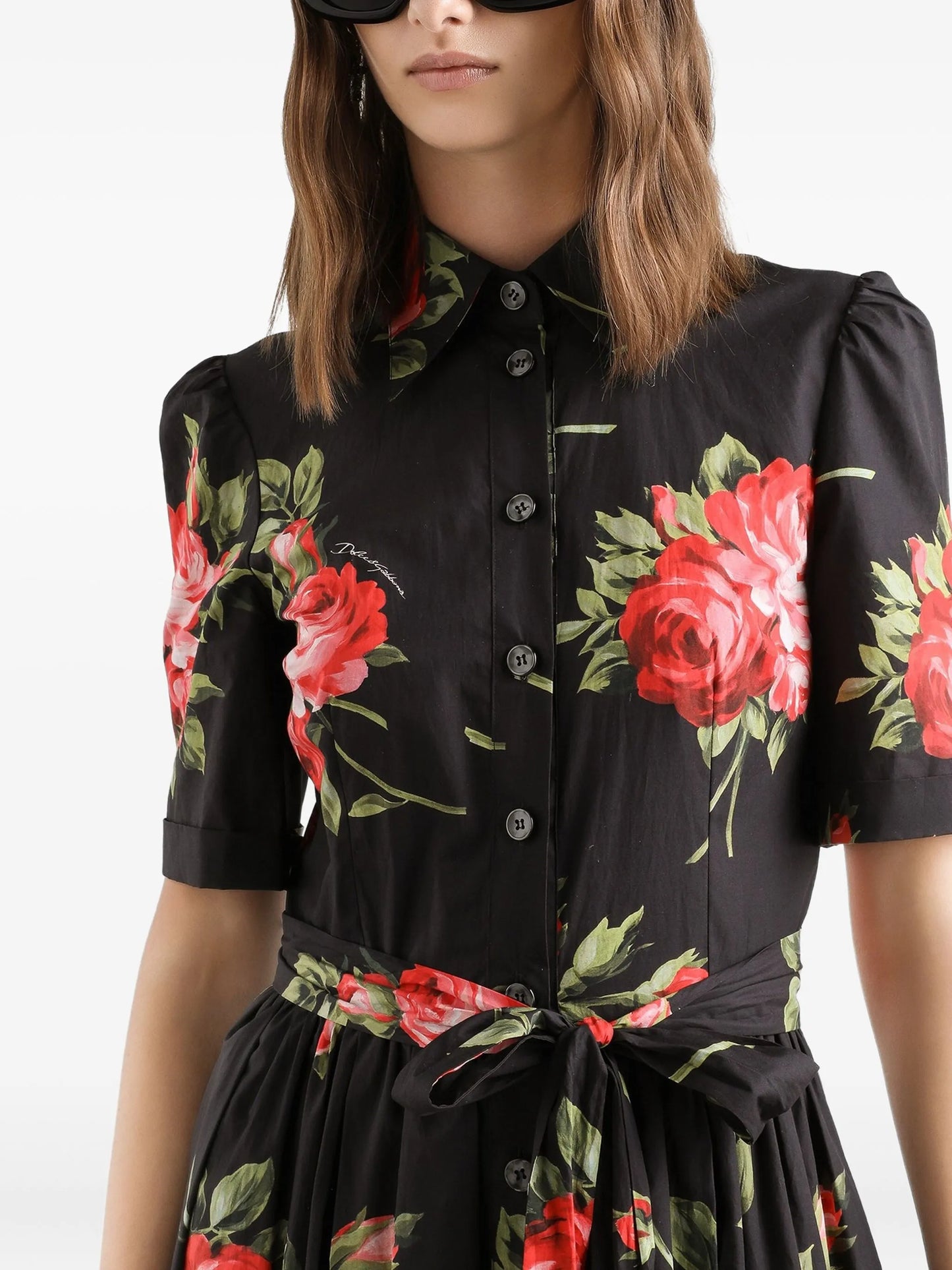 floral-print belted midi dress