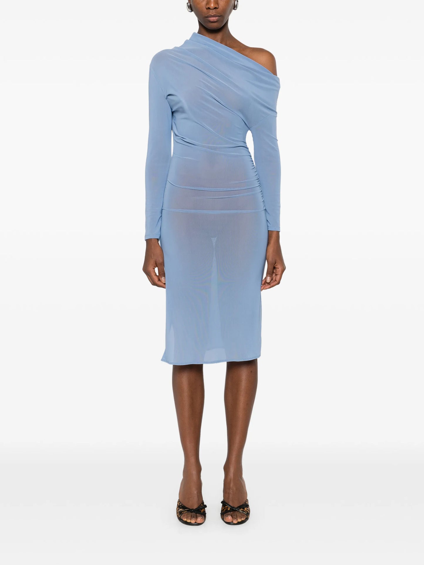 fur-detail draped dress