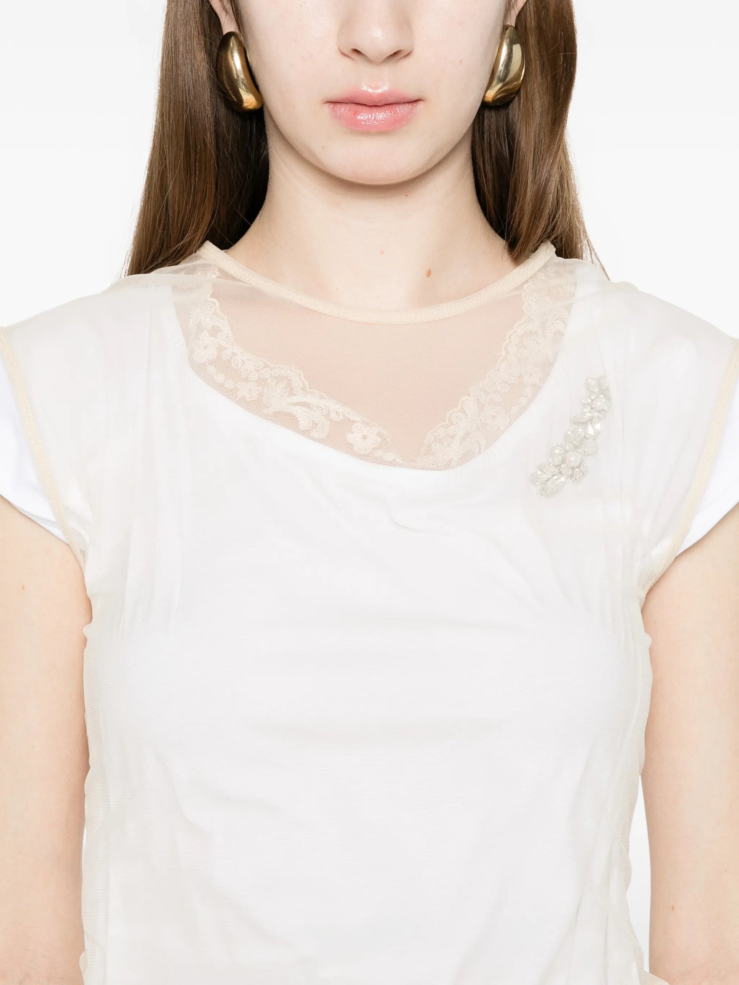 layered lace-trim T-shirt