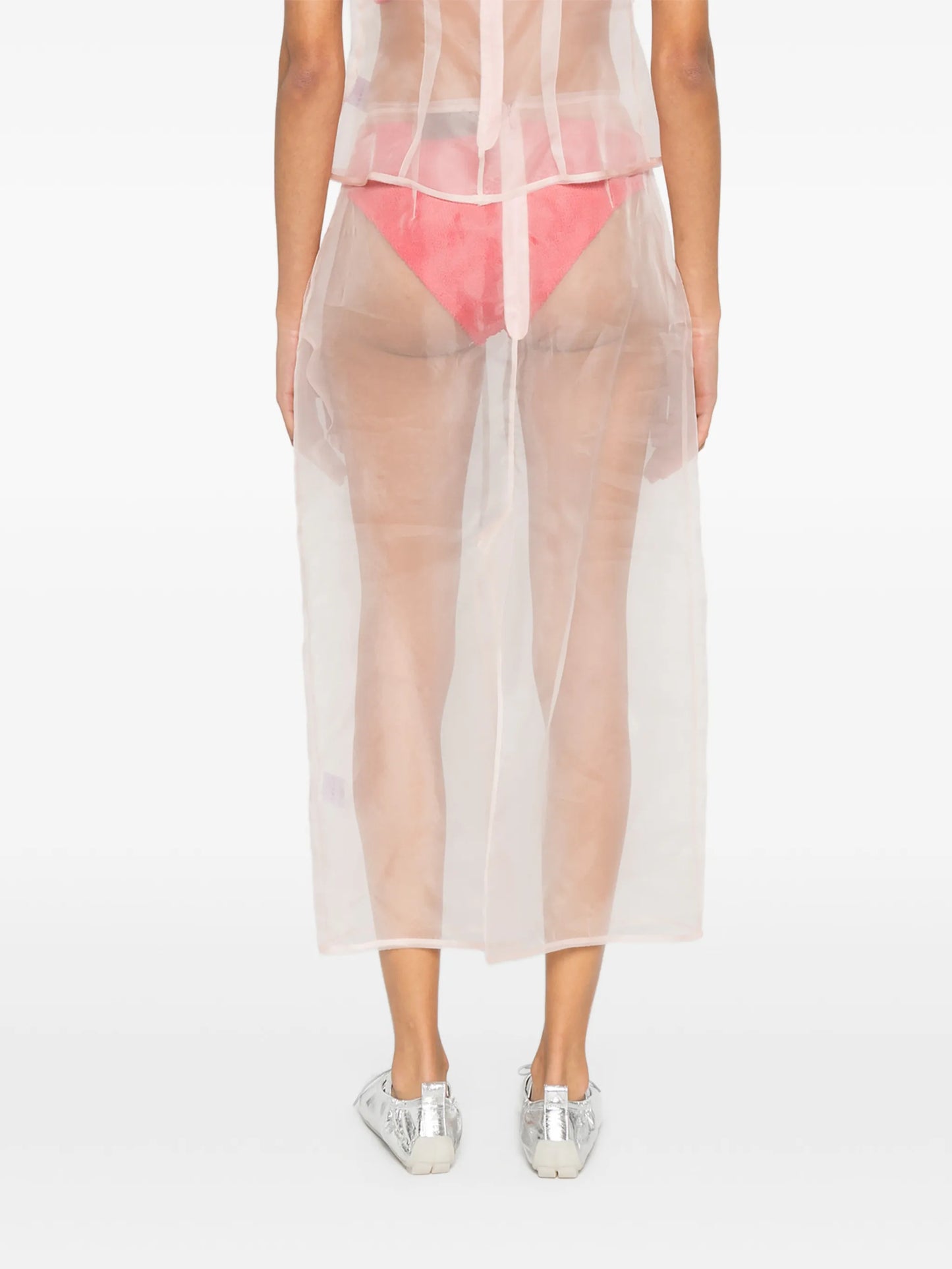 sheer frayed column midi skirt