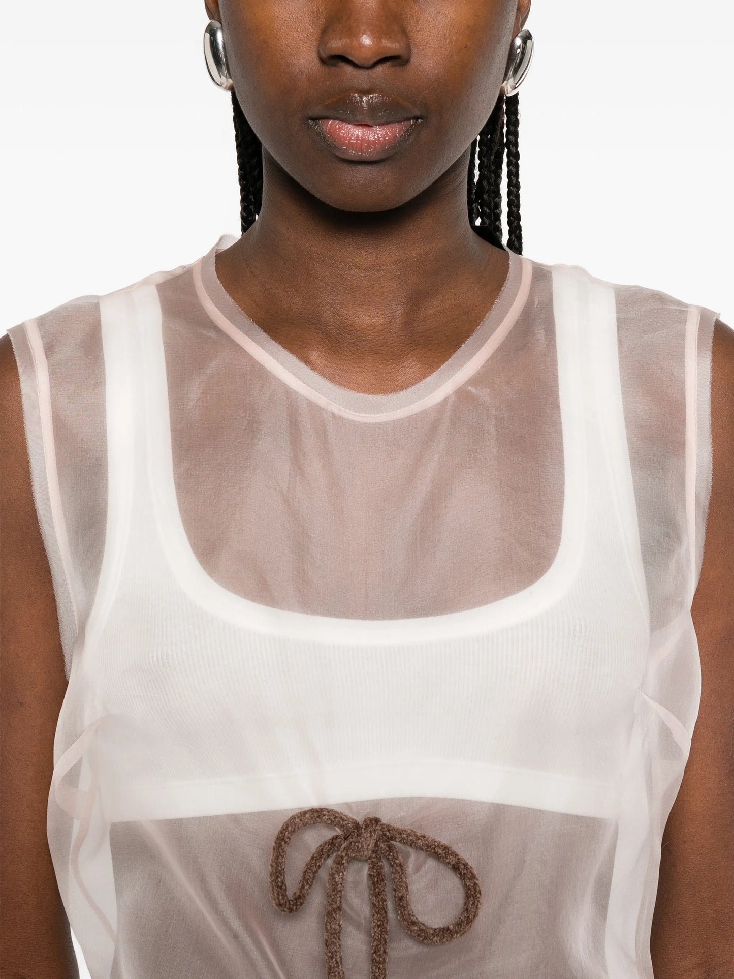 sheer frayed contour top
