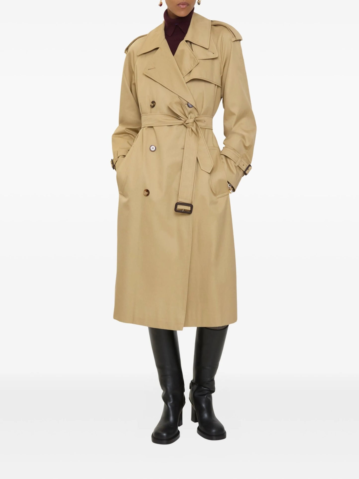 double-breasted belted trench coat