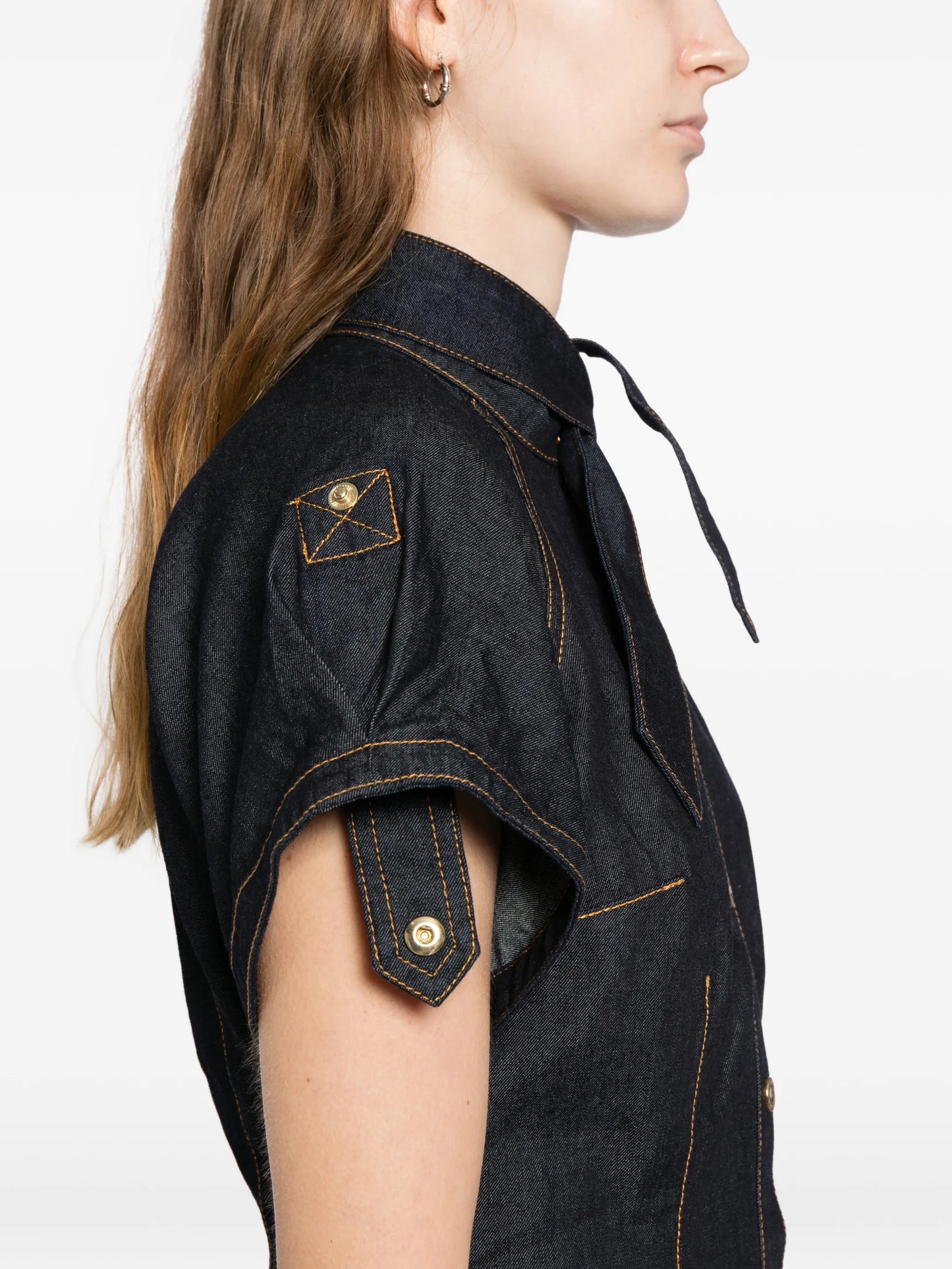 denim tie neck shirt