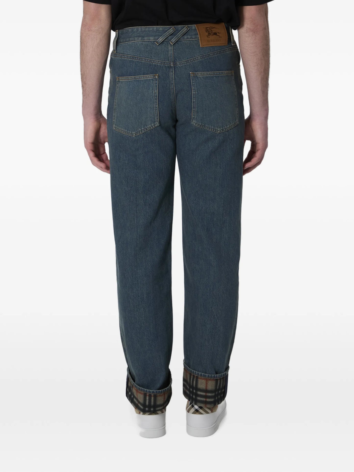 straight check turn-up jeans
