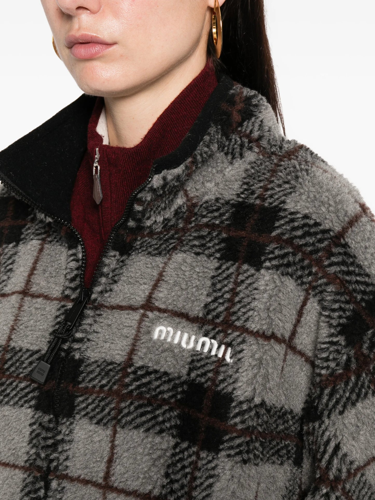 plaid-pattern zip-fastening sweatshirt