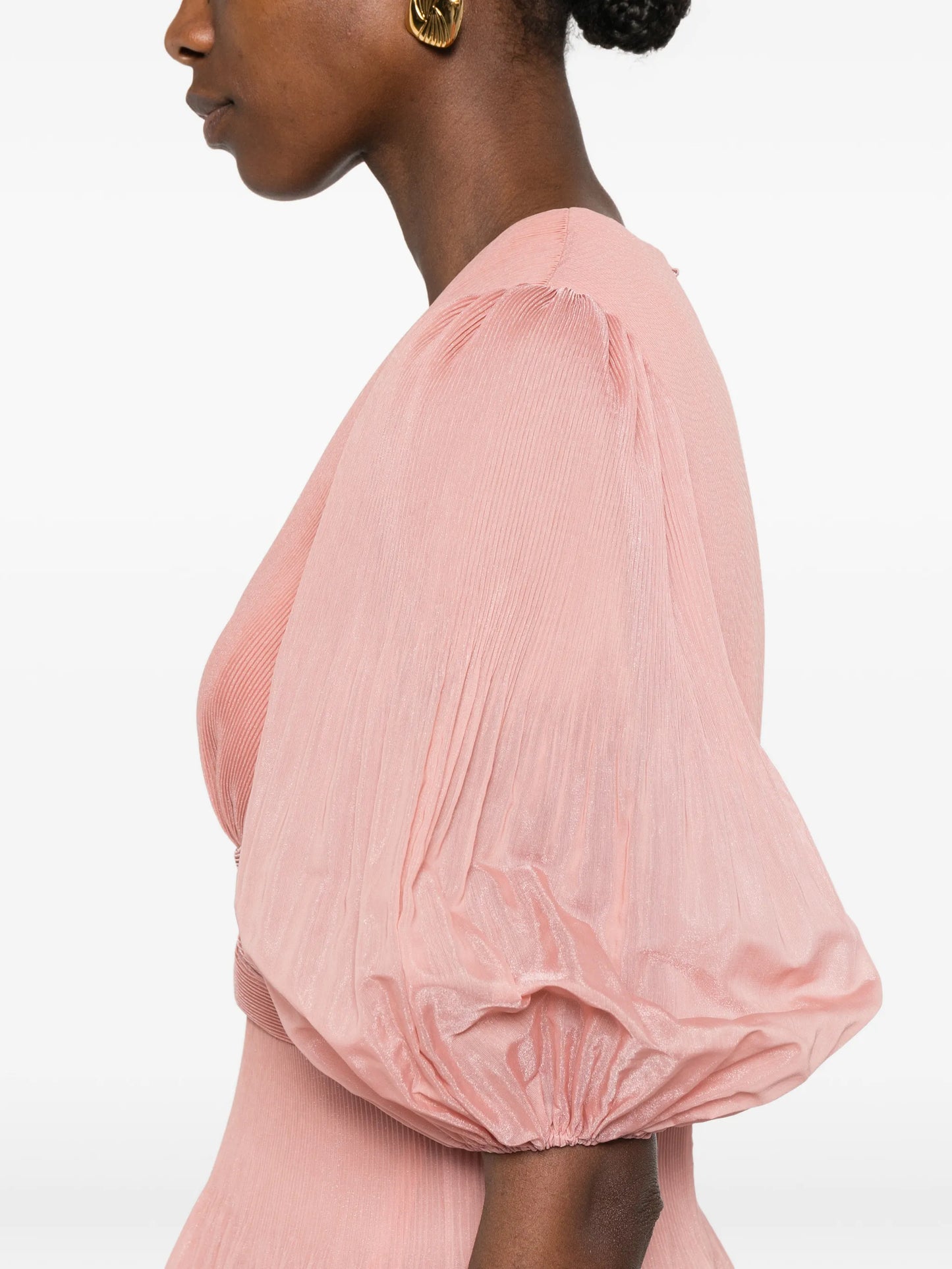 pleated V-neck mini dress