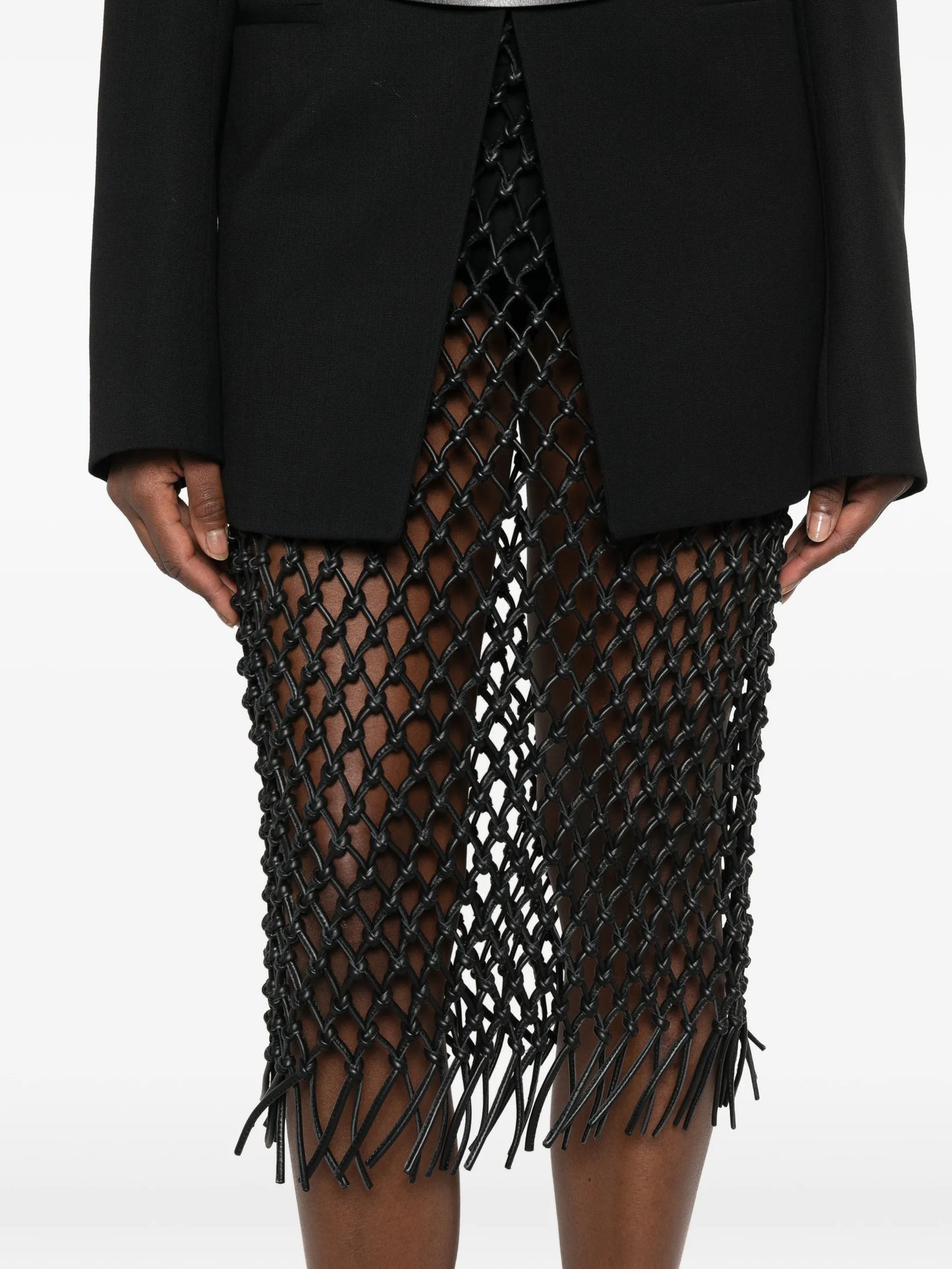 Nelaya macramé leather midi skirt