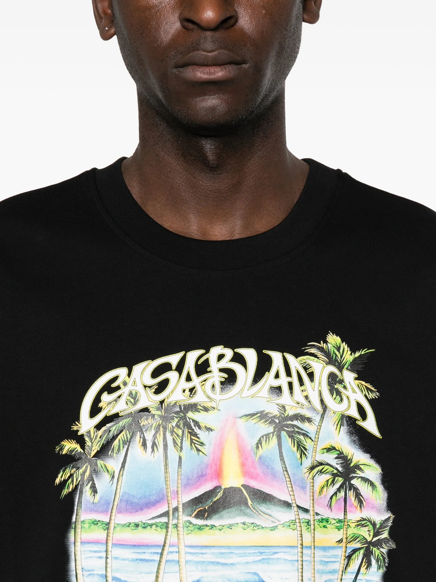 Volcano palm-tree tropical print T-shirt