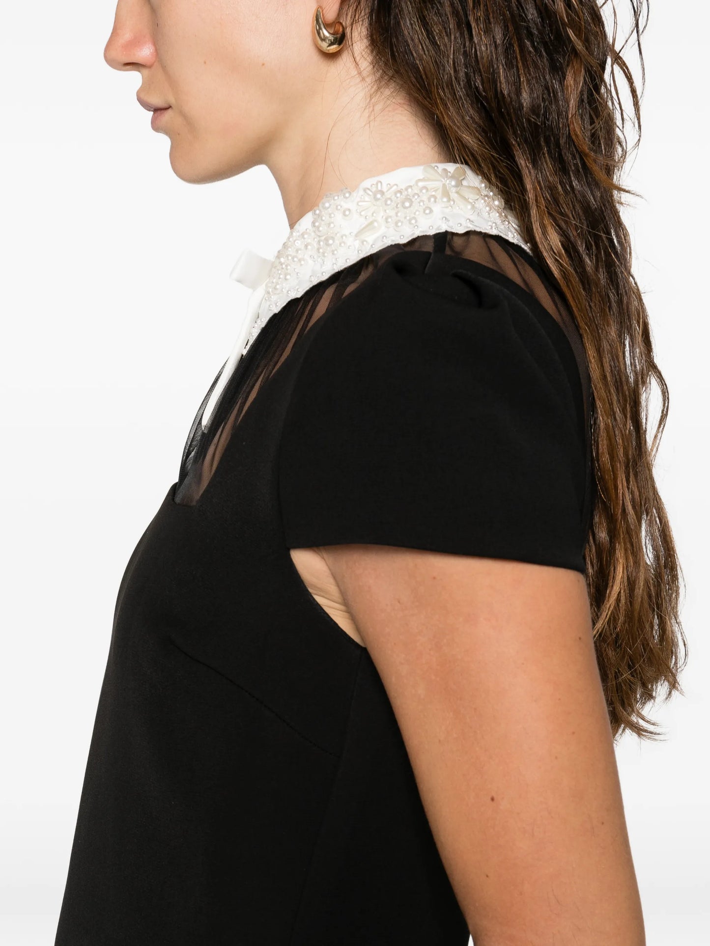 beaded collar mini dress