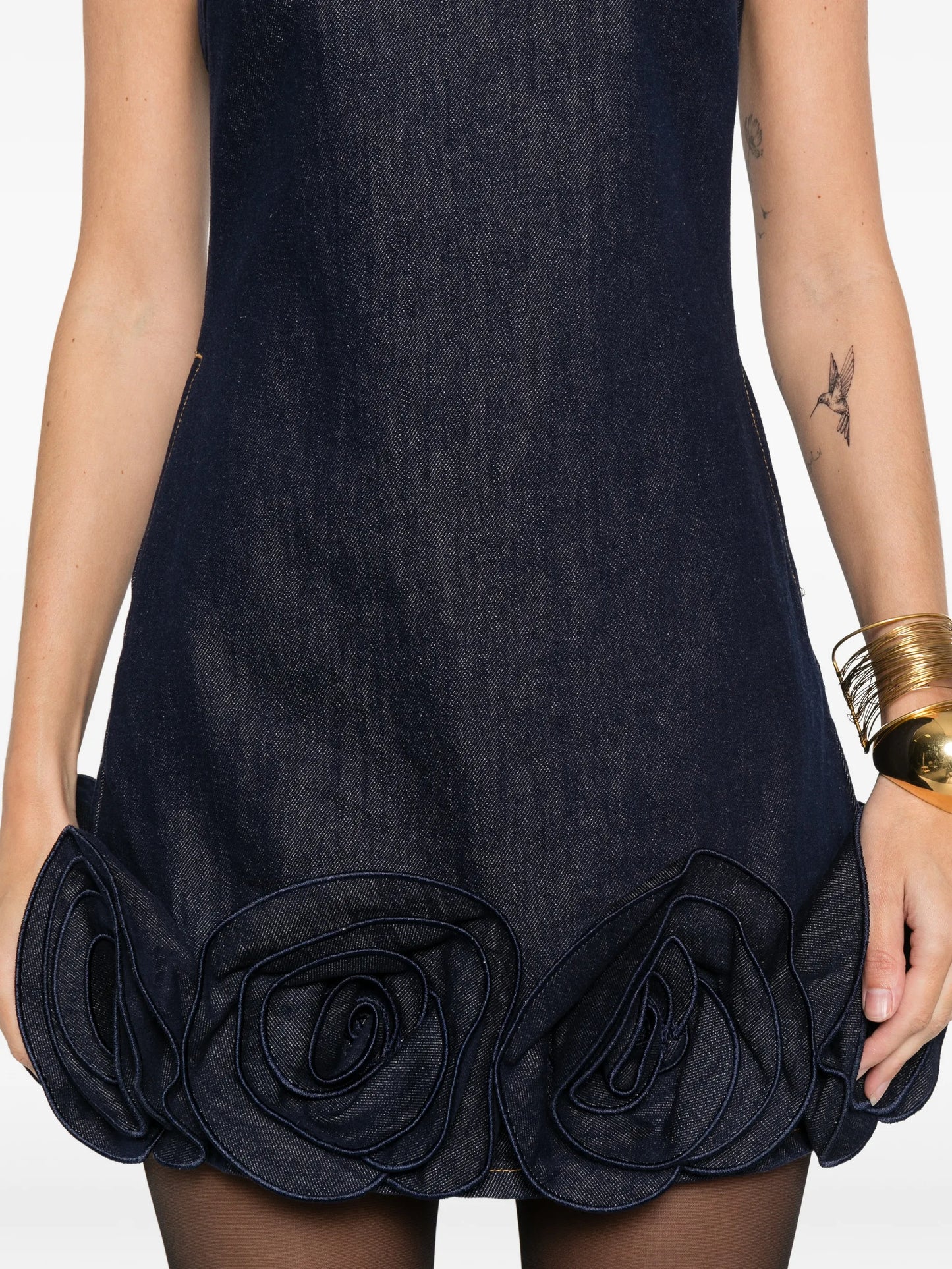 floral-appliqué mini dress